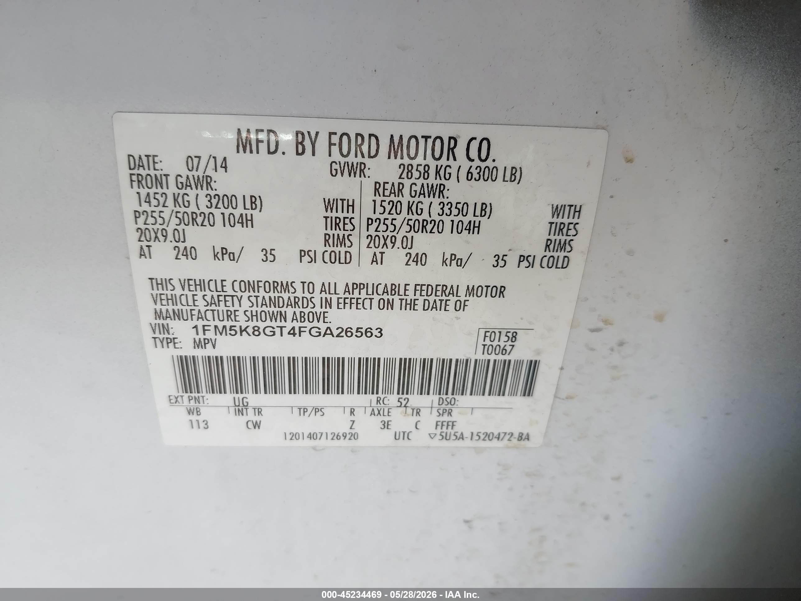 2015 Ford Explorer Sport White vin: 1FM5K8GT4FGA26563