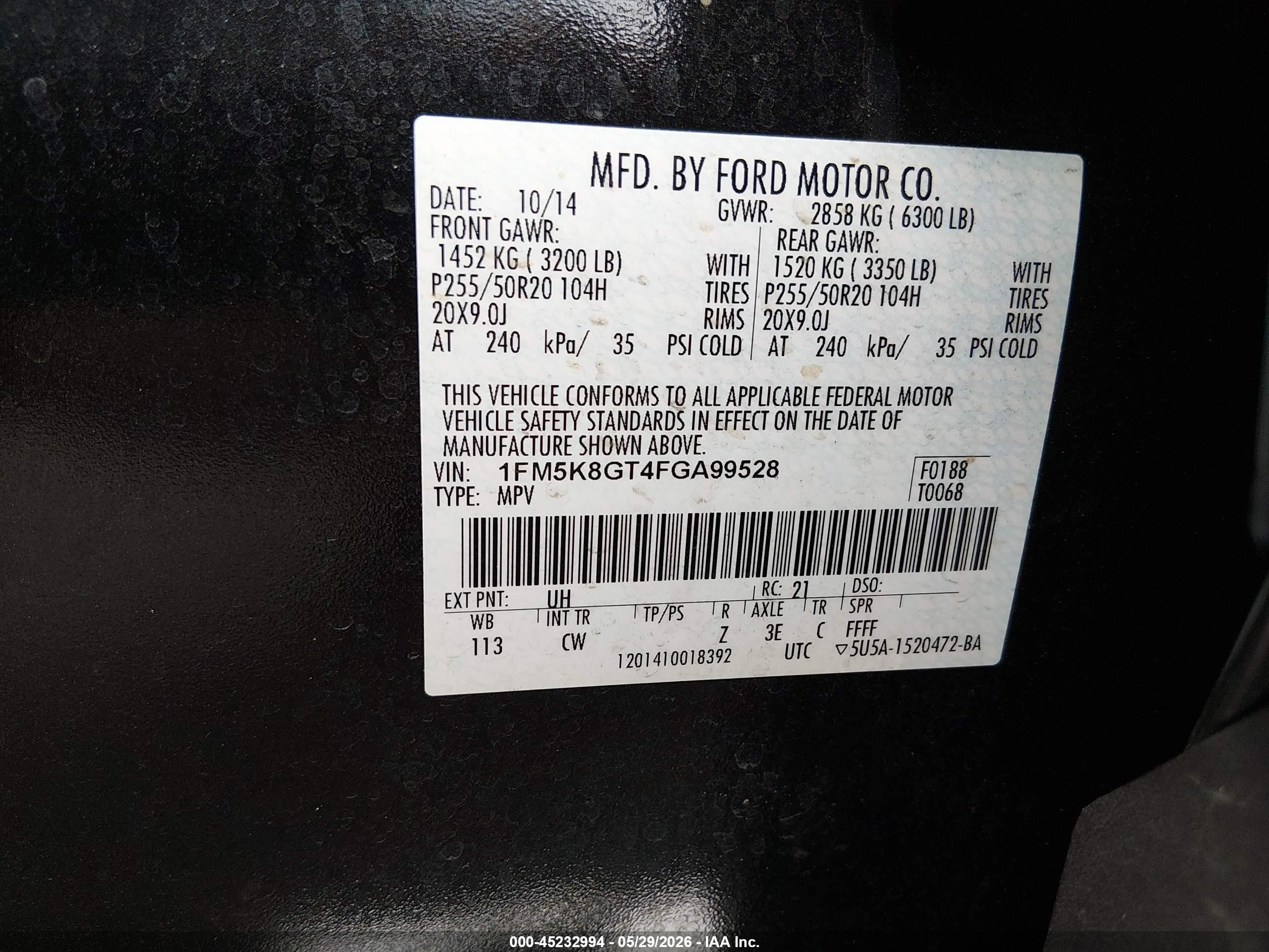 2015 Ford Explorer Sport Black vin: 1FM5K8GT4FGA99528