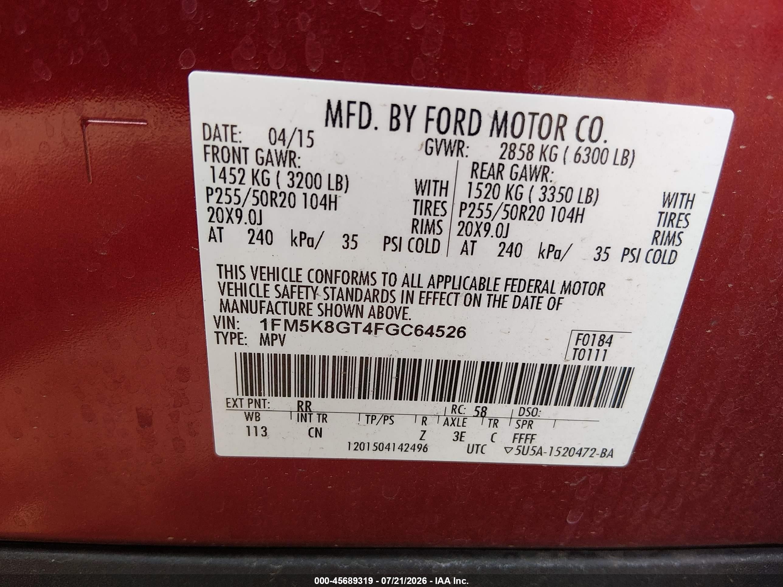 2015 Ford Explorer Sport Красный vin: 1FM5K8GT4FGC64526