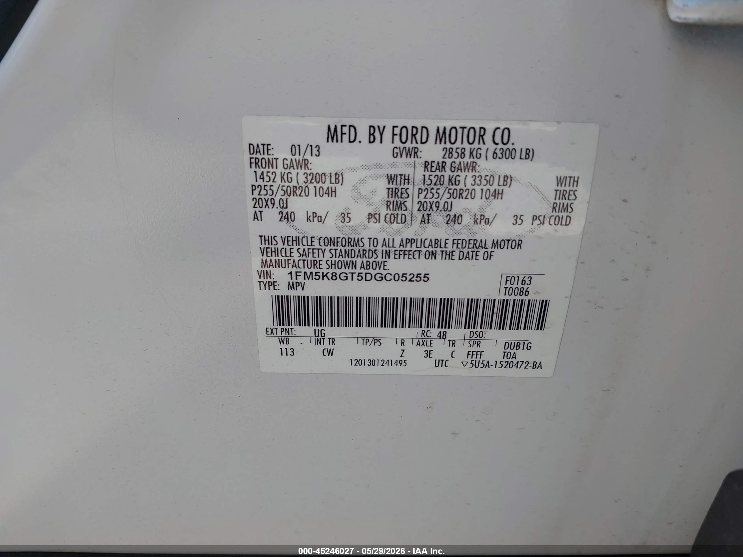 2013 Ford Explorer Sport Белый vin: 1FM5K8GT5DGC05255