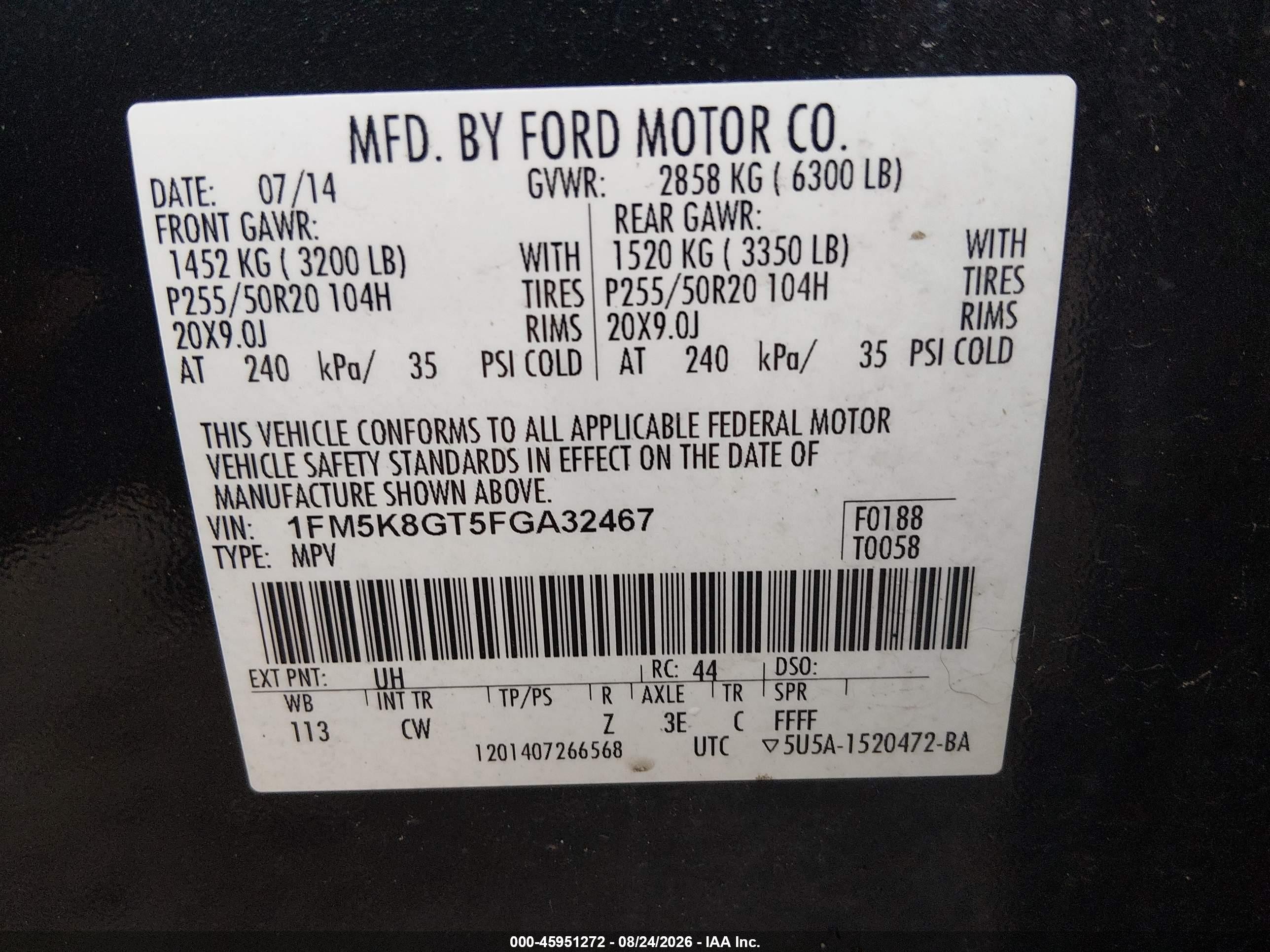 2015 Ford Explorer Sport Black vin: 1FM5K8GT5FGA32467