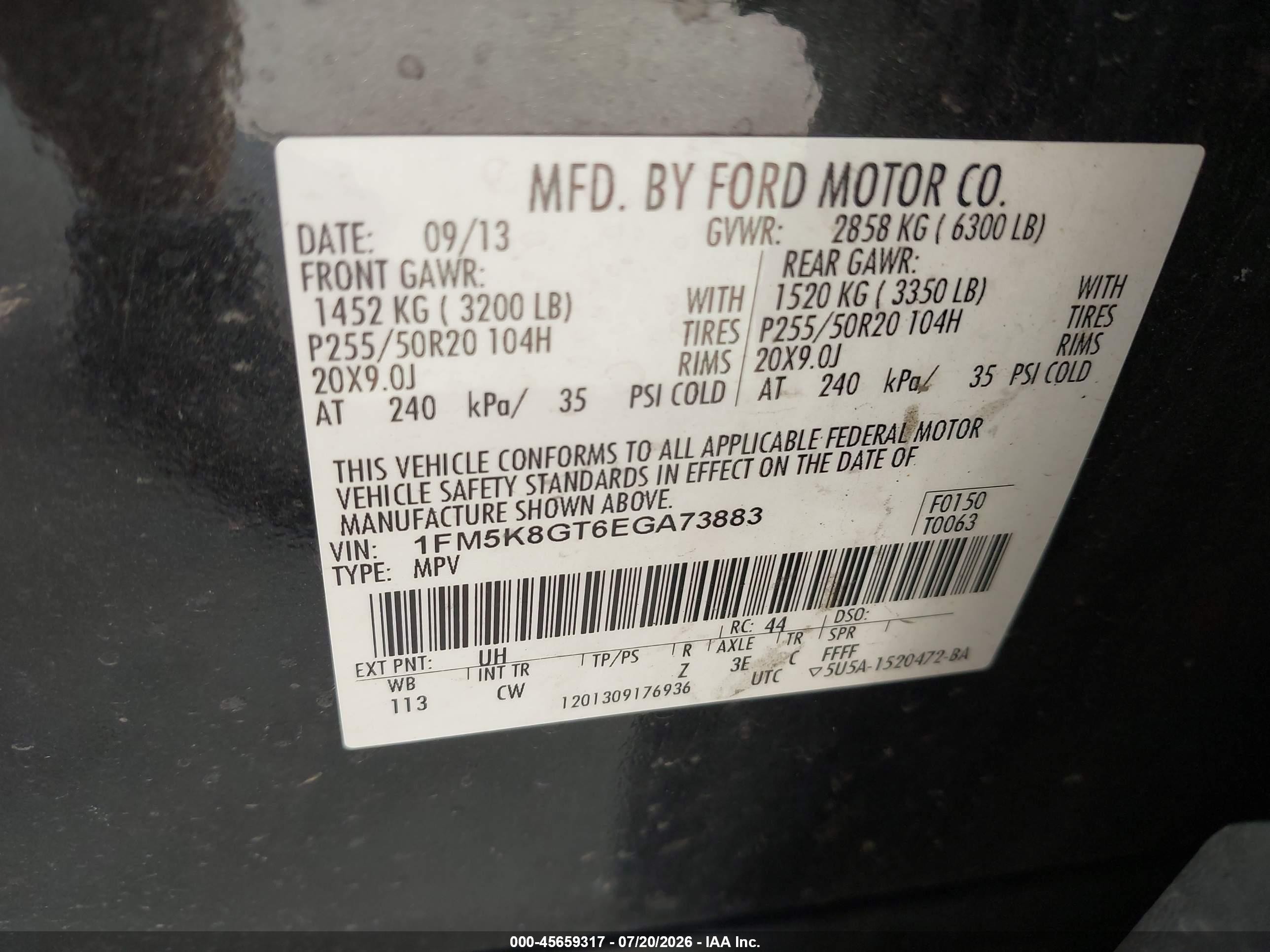 2014 Ford Explorer Sport Black vin: 1FM5K8GT6EGA73883