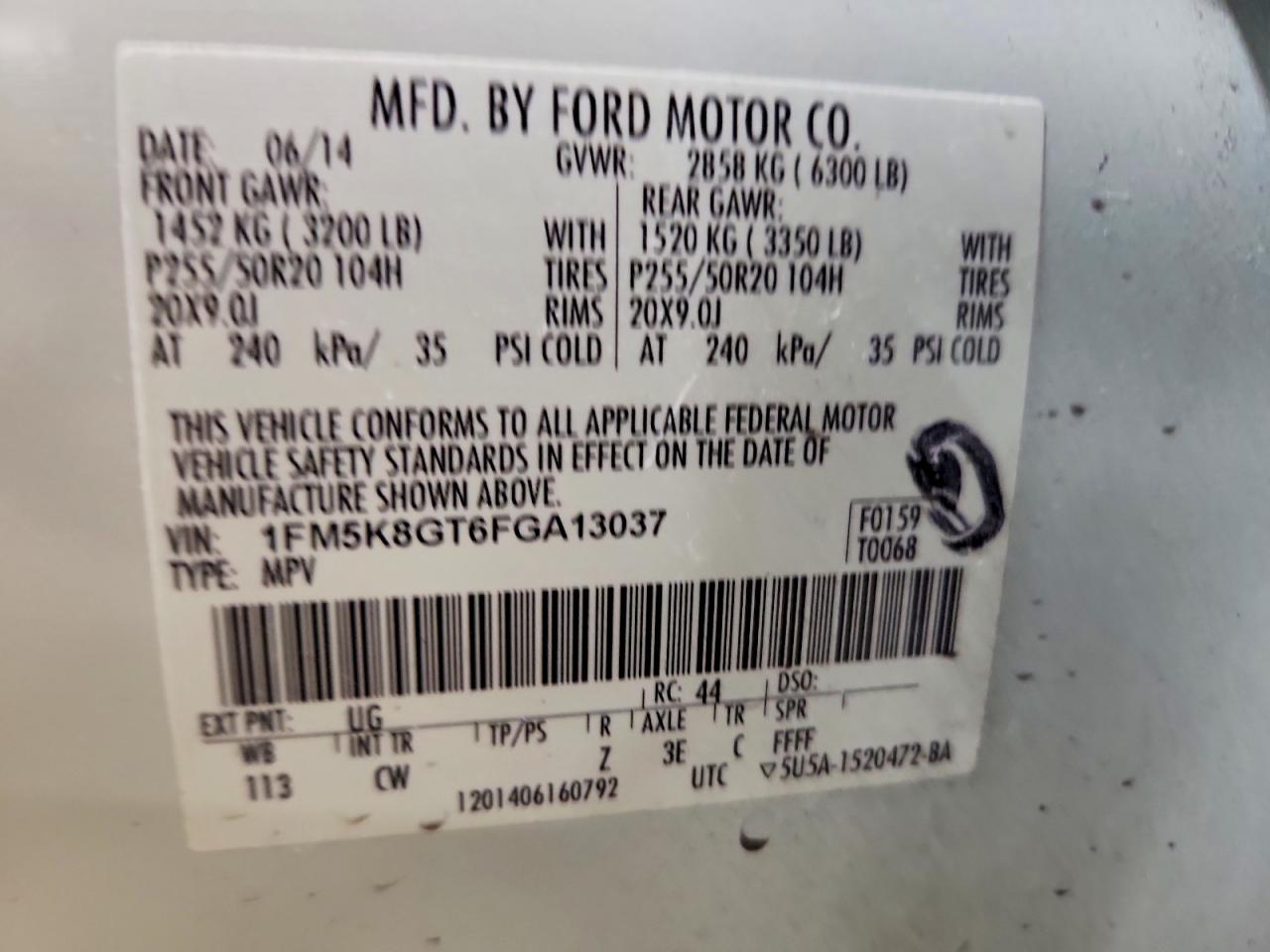 2015 Ford Explorer Sport Белый vin: 1FM5K8GT6FGA13037