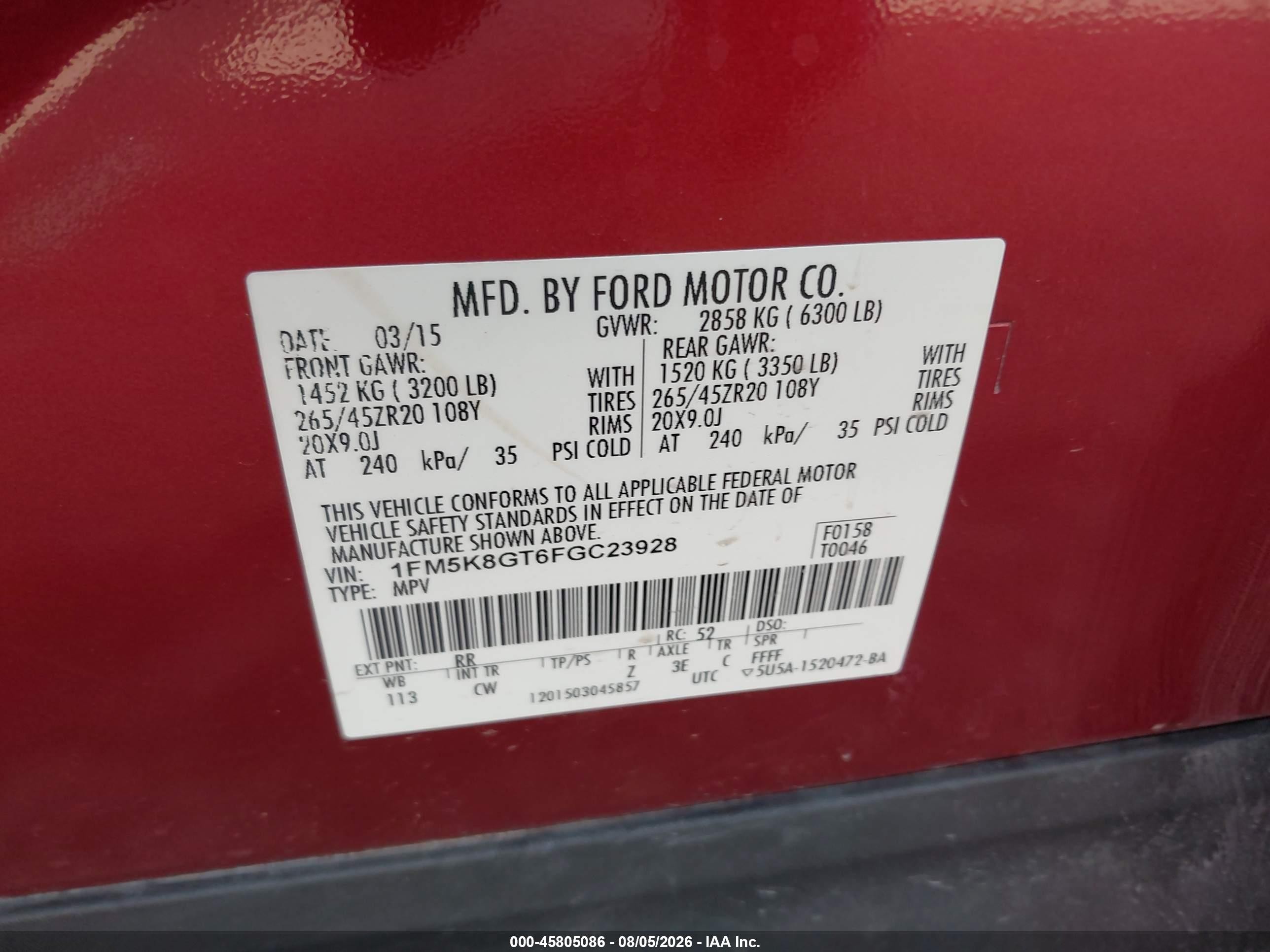 2015 Ford Explorer Sport Red vin: 1FM5K8GT6FGC23928