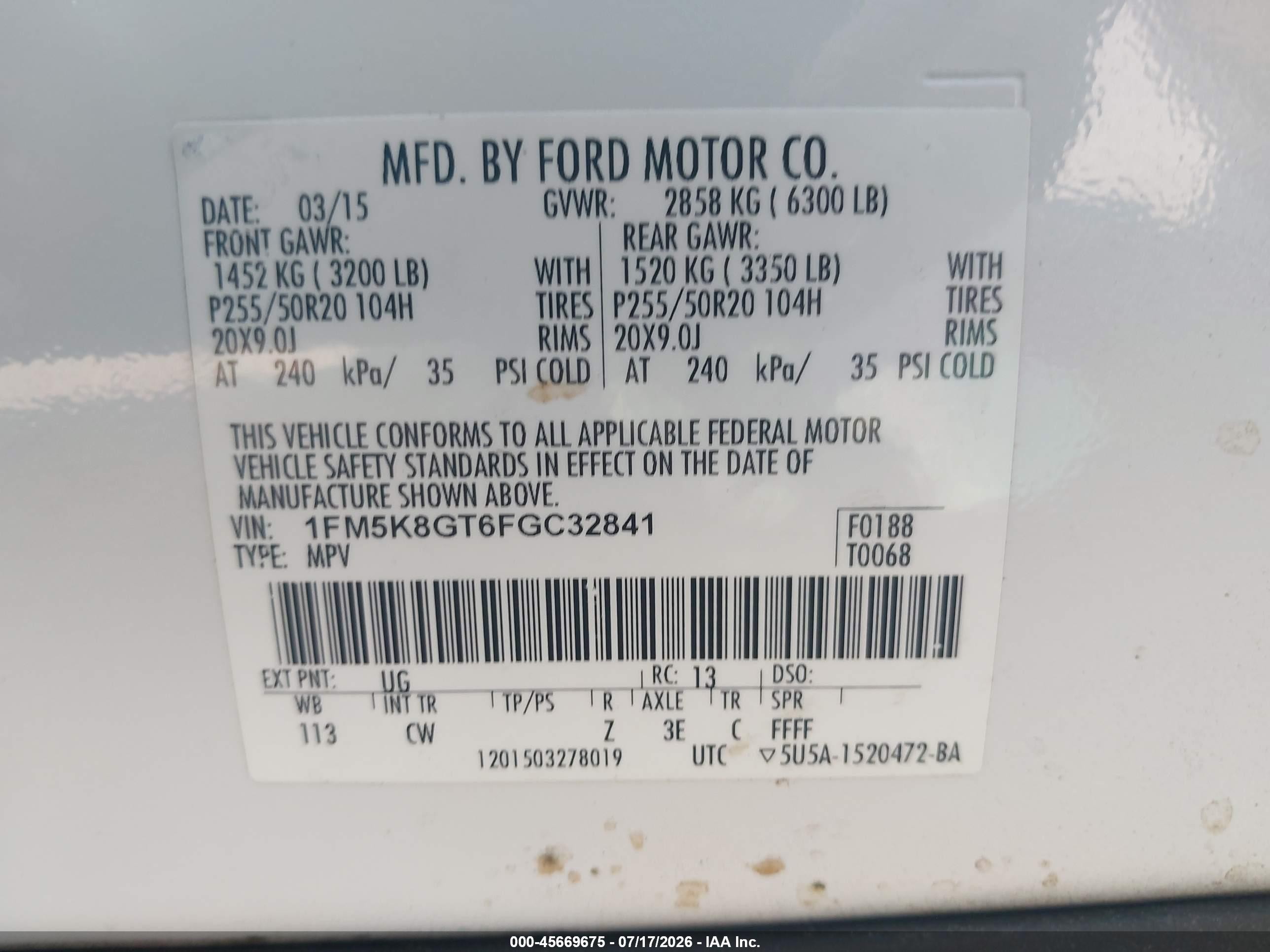 2015 Ford Explorer Sport White vin: 1FM5K8GT6FGC32841