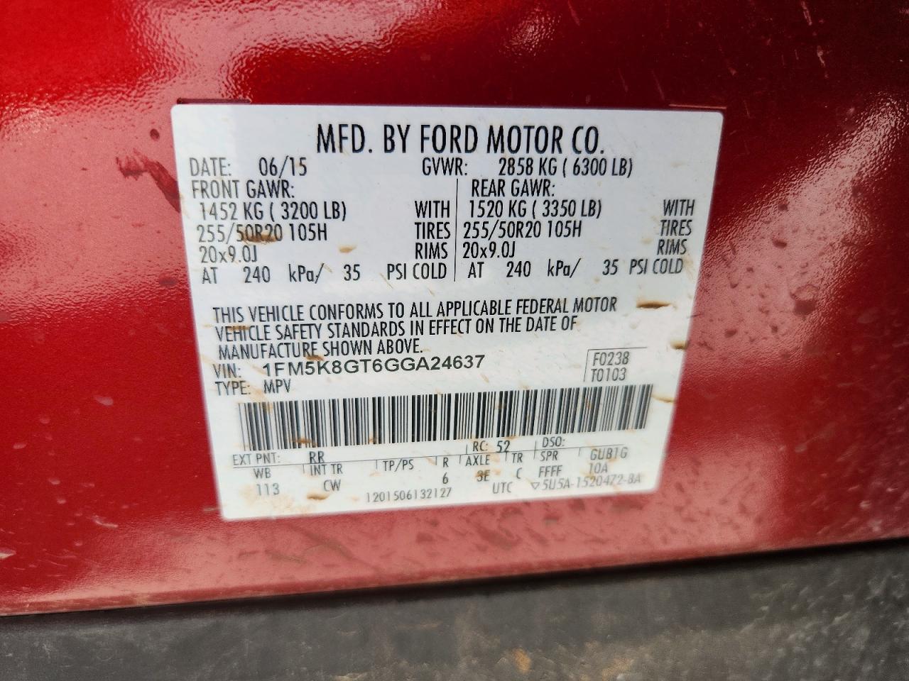 2016 Ford Explorer Sport Red vin: 1FM5K8GT6GGA24637