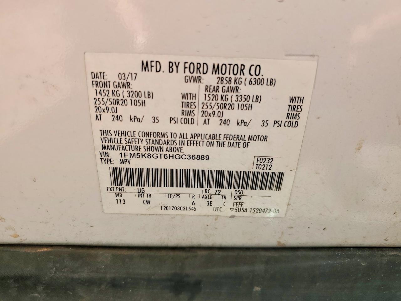 2017 Ford Explorer Sport White vin: 1FM5K8GT6HGC36889