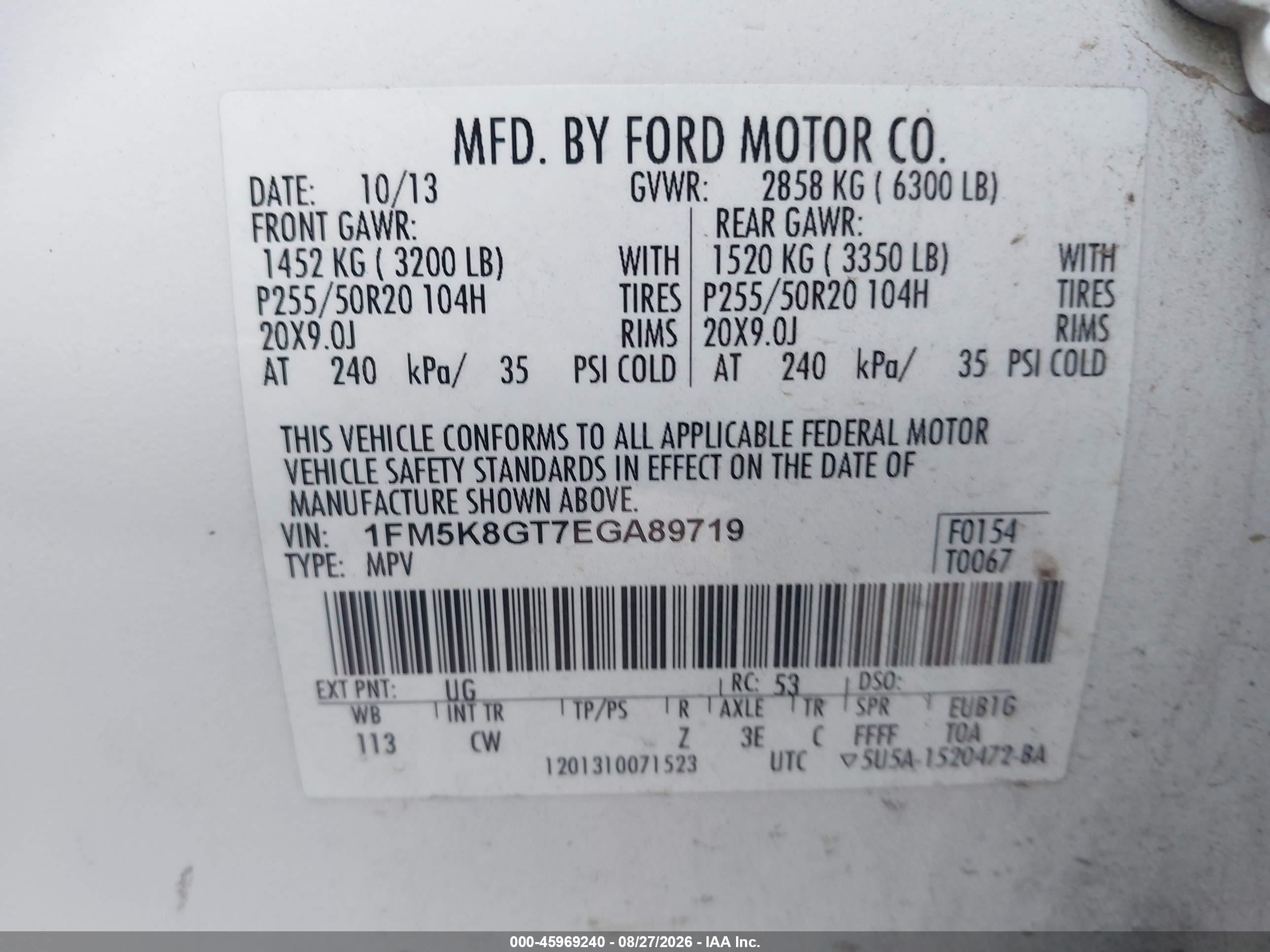 2014 Ford Explorer Sport White vin: 1FM5K8GT7EGA89719