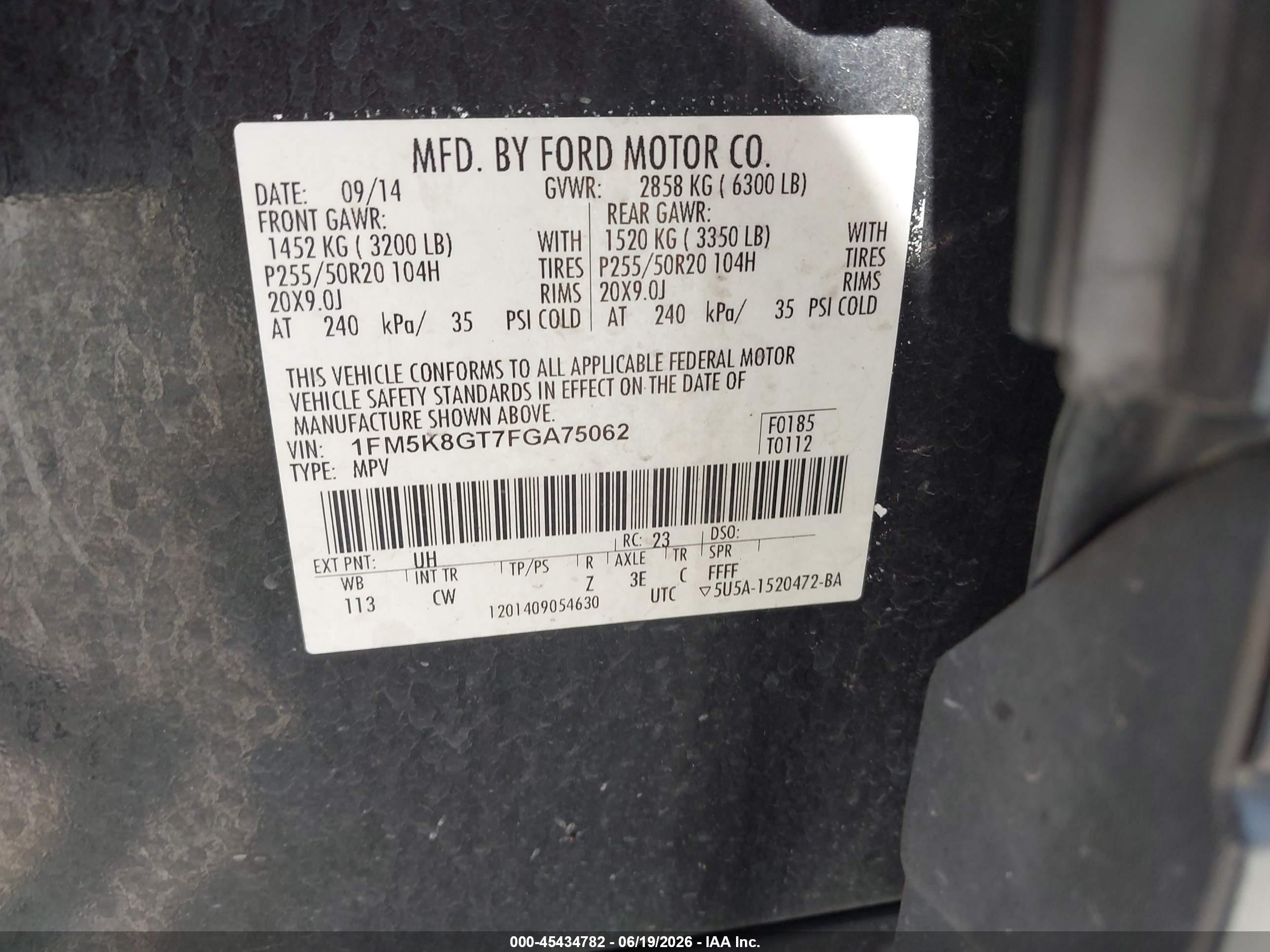 2015 Ford Explorer Sport Black vin: 1FM5K8GT7FGA75062