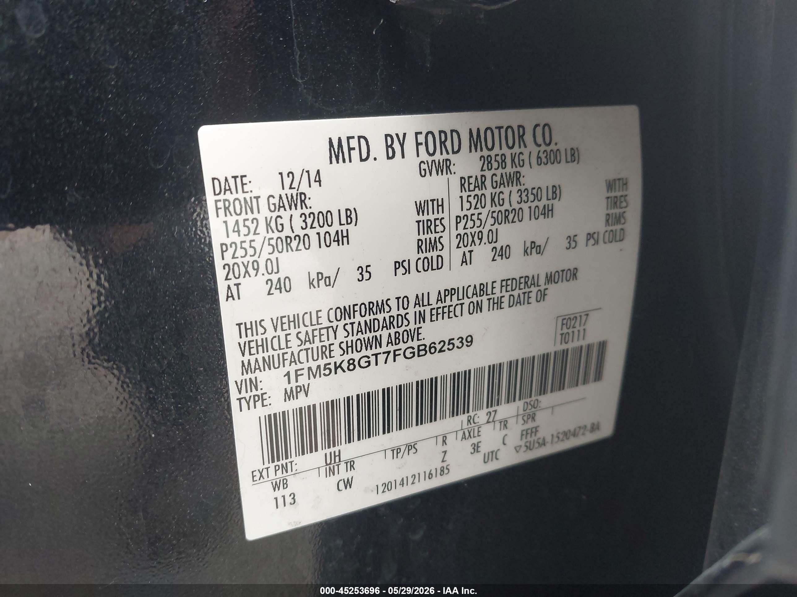 2015 Ford Explorer Sport Black vin: 1FM5K8GT7FGB62539
