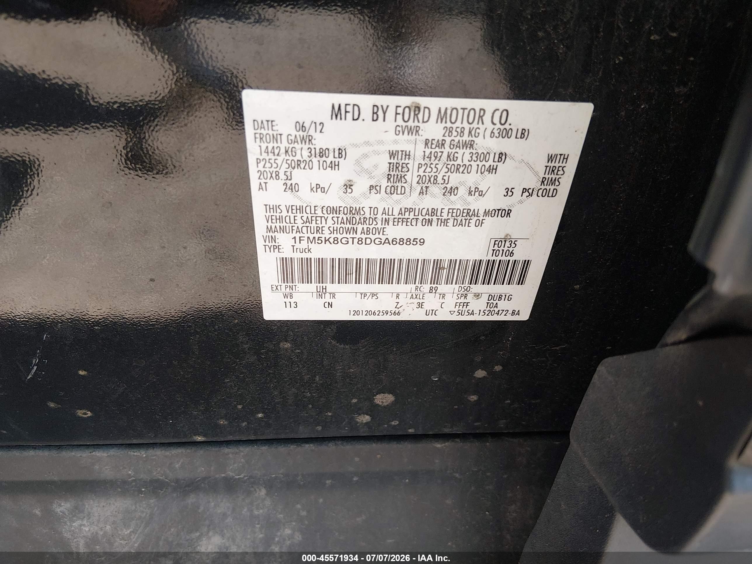 2013 Ford Explorer Sport Black vin: 1FM5K8GT8DGA68859