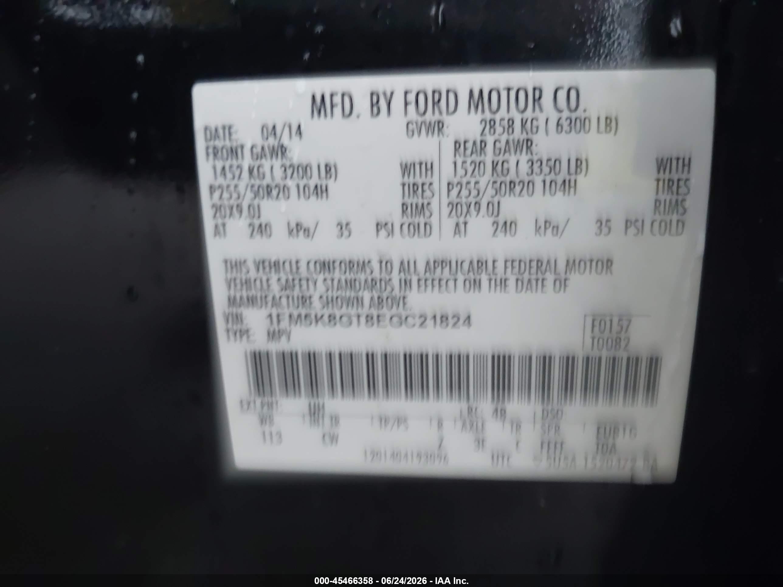 2014 Ford Explorer Sport Black vin: 1FM5K8GT8EGC21824