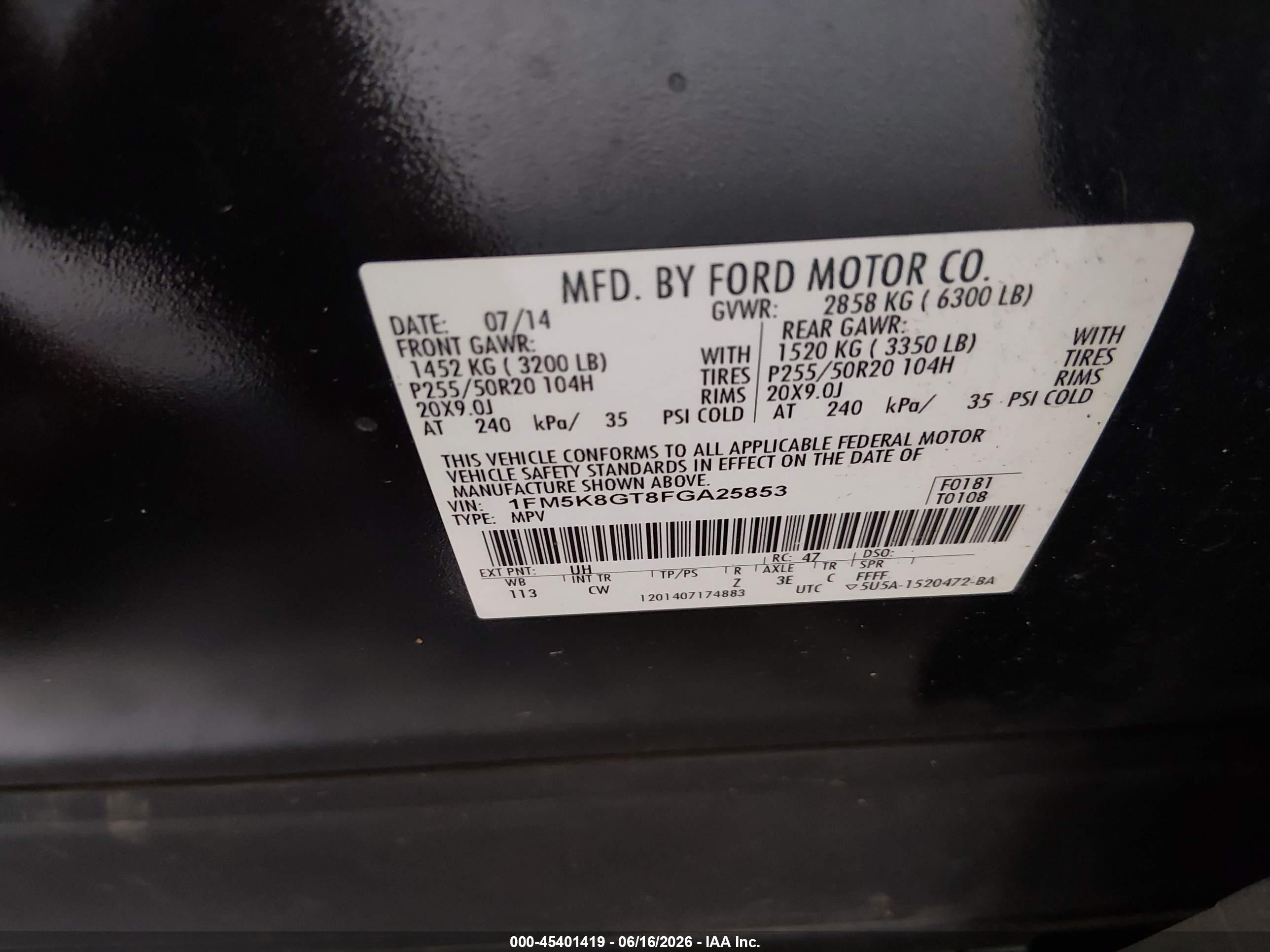 2015 Ford Explorer Sport Black vin: 1FM5K8GT8FGA25853
