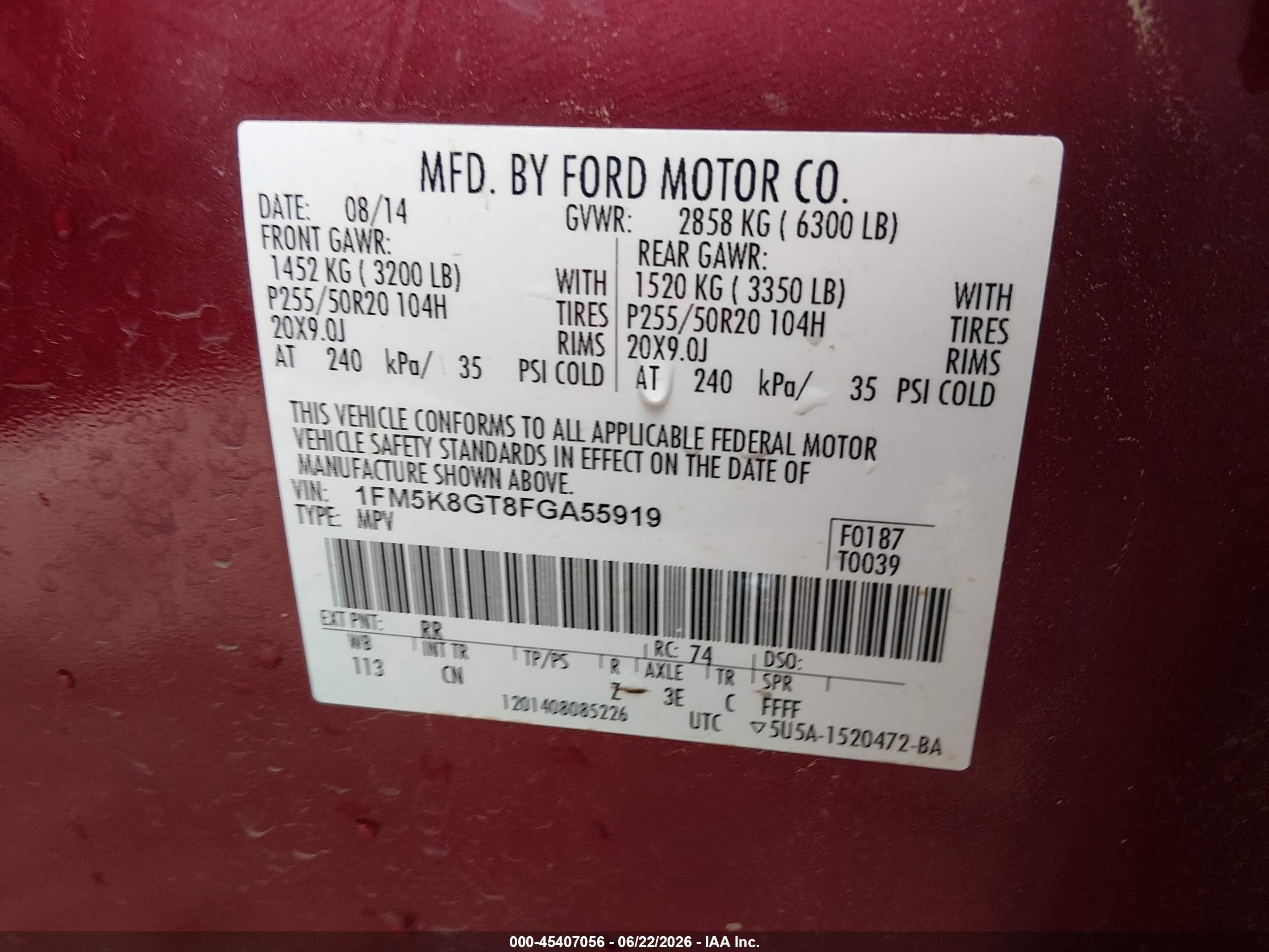 2015 Ford Explorer Sport Red vin: 1FM5K8GT8FGA55919