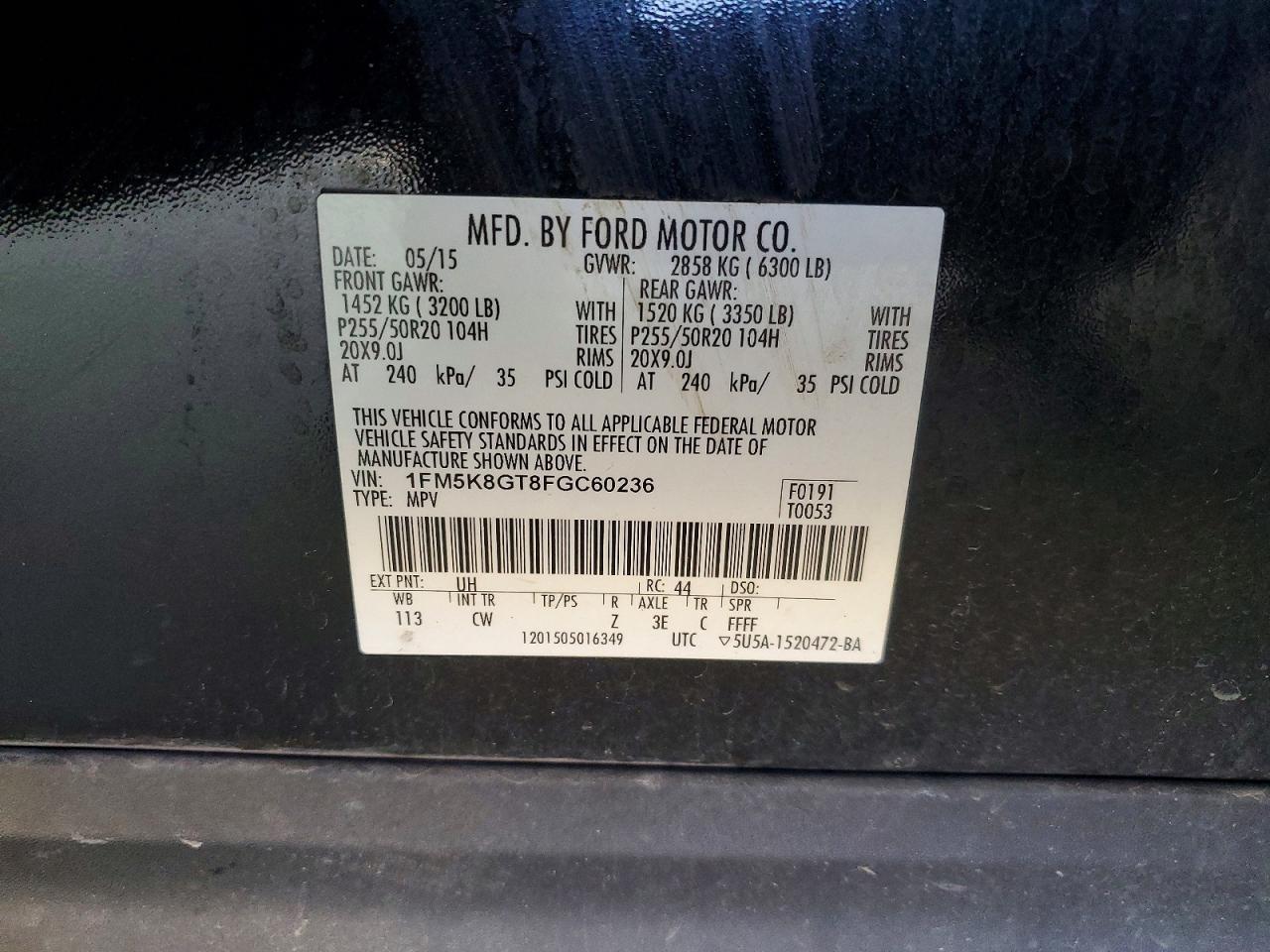 2015 Ford Explorer Sport Black vin: 1FM5K8GT8FGC60236