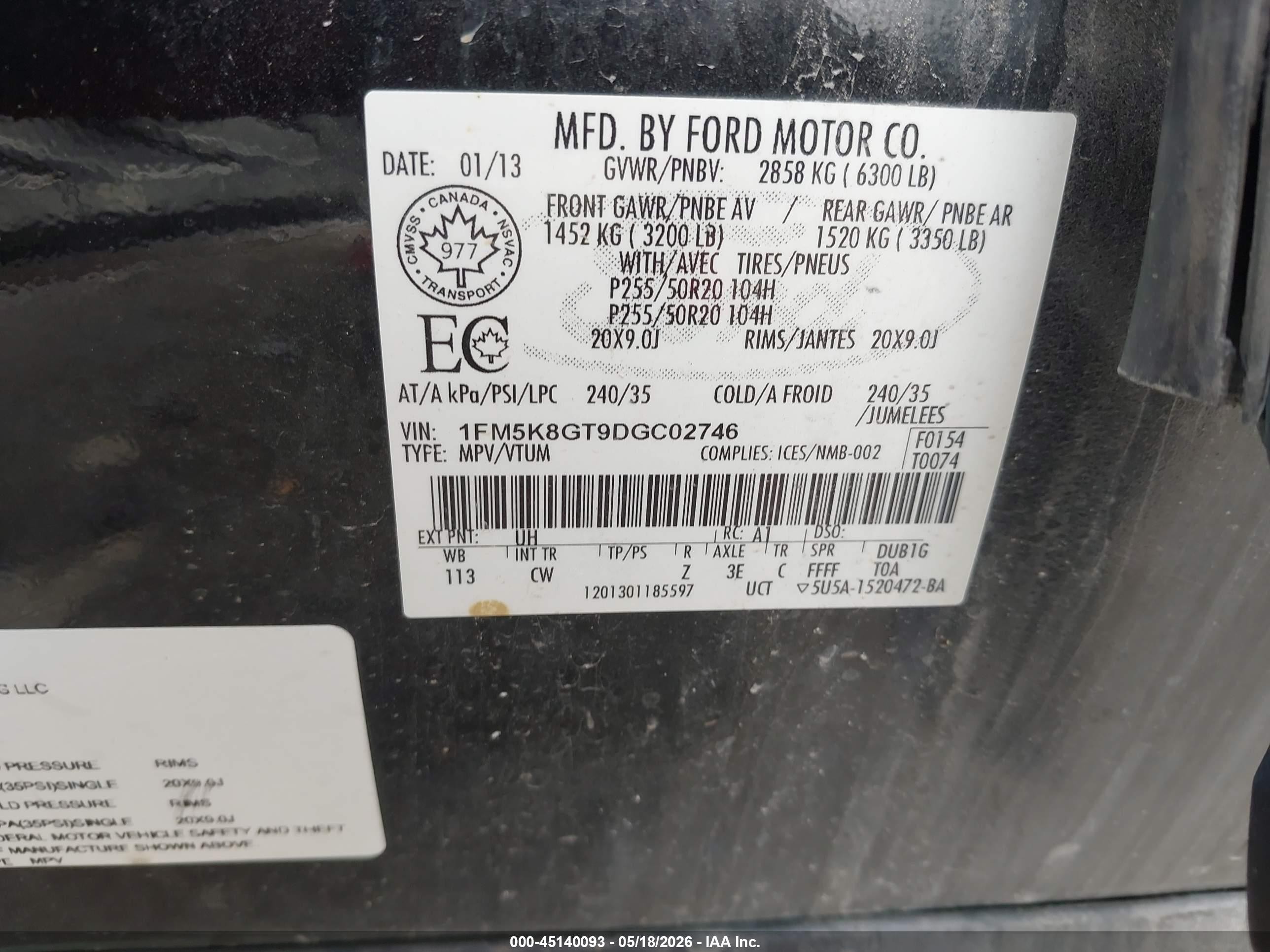 2013 Ford Explorer Sport Black vin: 1FM5K8GT9DGC02746