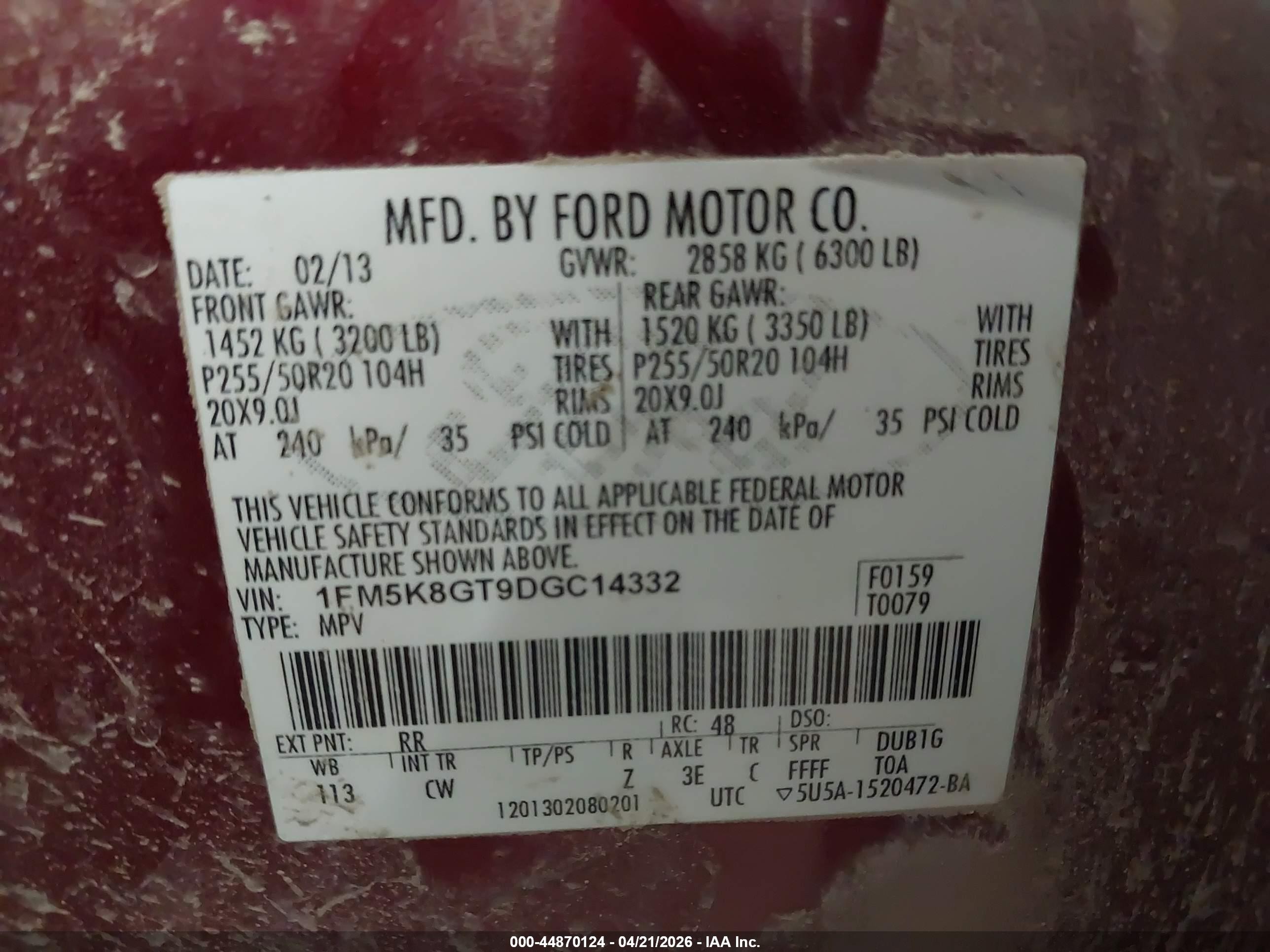 2013 Ford Explorer Sport Red vin: 1FM5K8GT9DGC14332