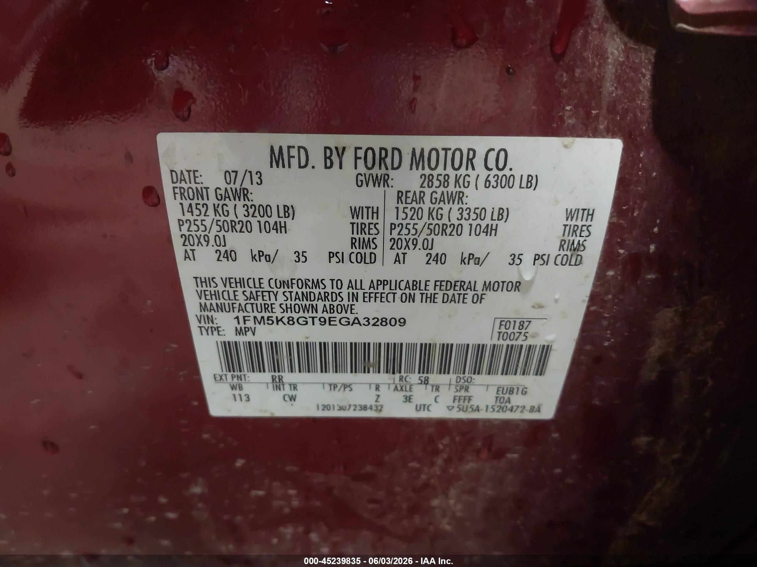 2014 Ford Explorer Sport Red vin: 1FM5K8GT9EGA32809