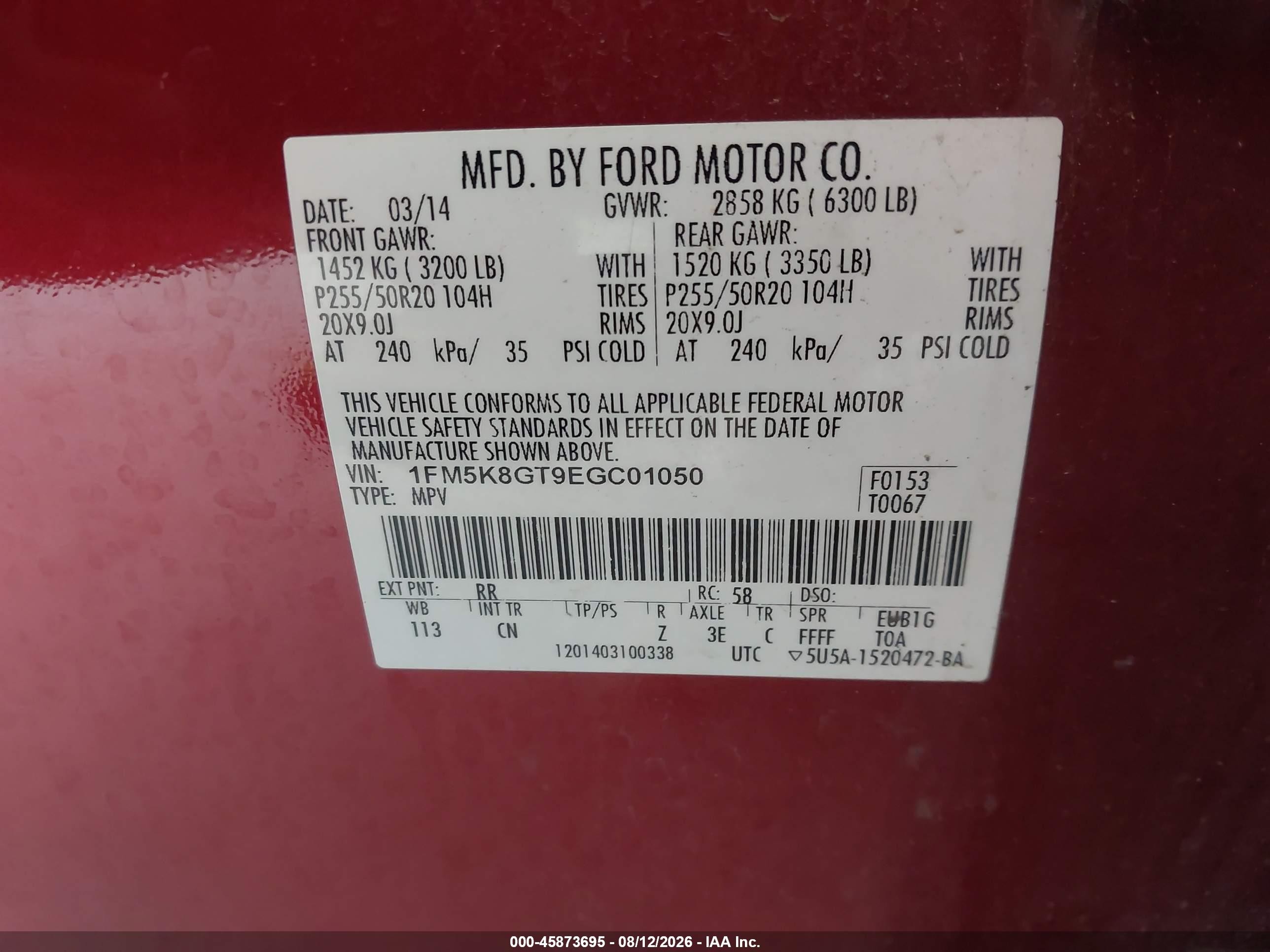 2014 Ford Explorer Sport Красный vin: 1FM5K8GT9EGC01050