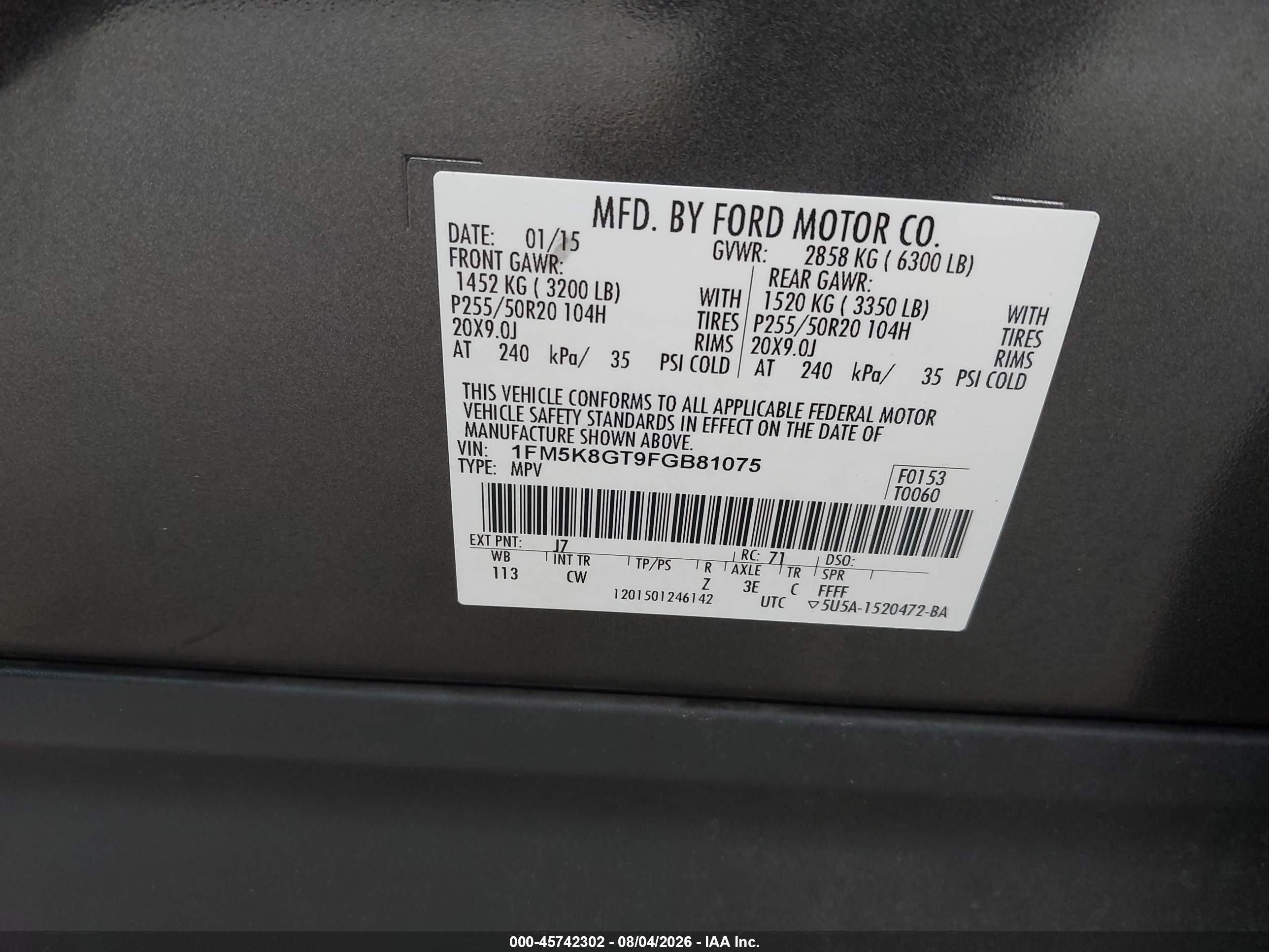 2015 Ford Explorer Sport Gray vin: 1FM5K8GT9FGB81075
