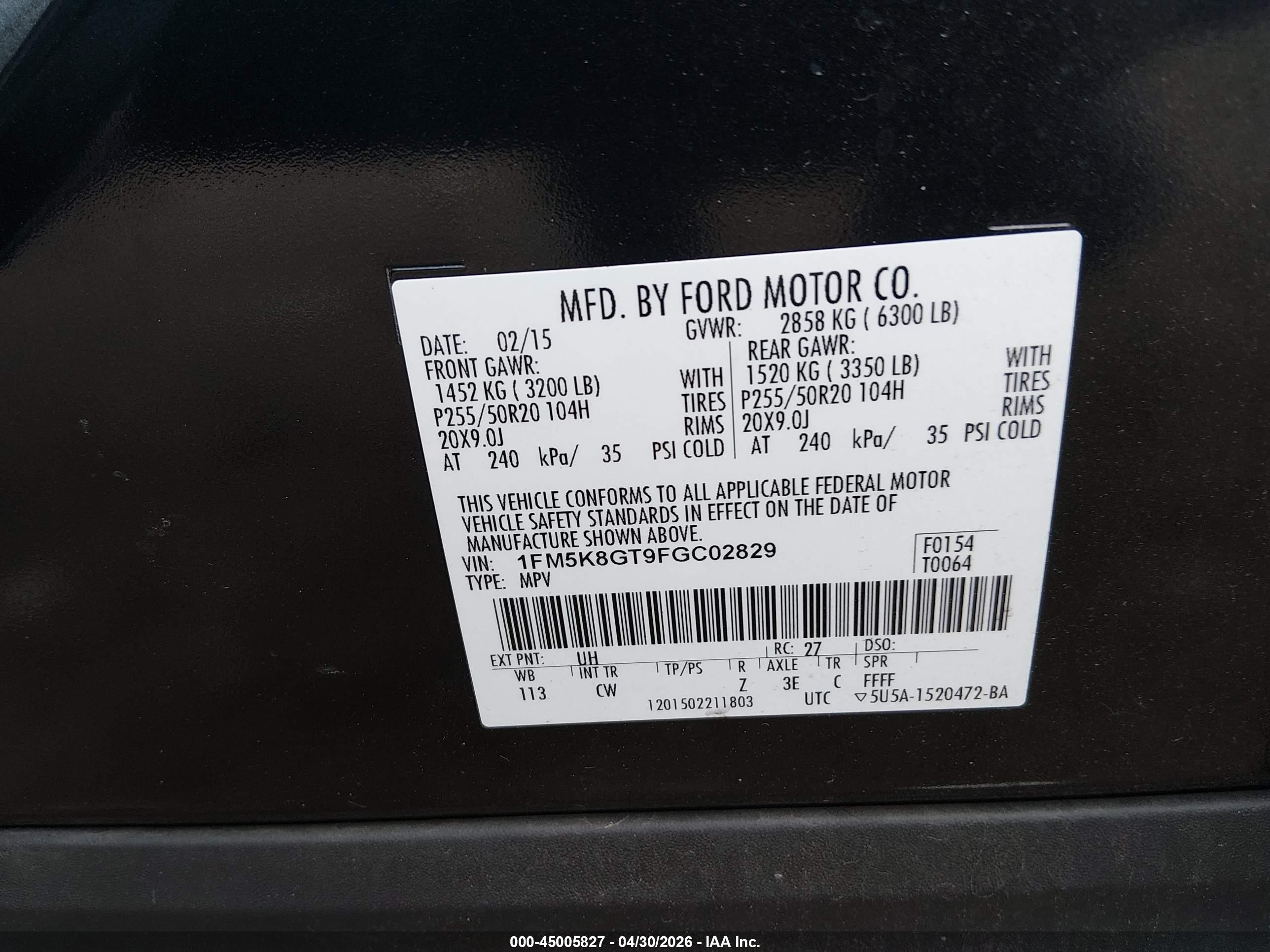 2015 Ford Explorer Sport Black vin: 1FM5K8GT9FGC02829