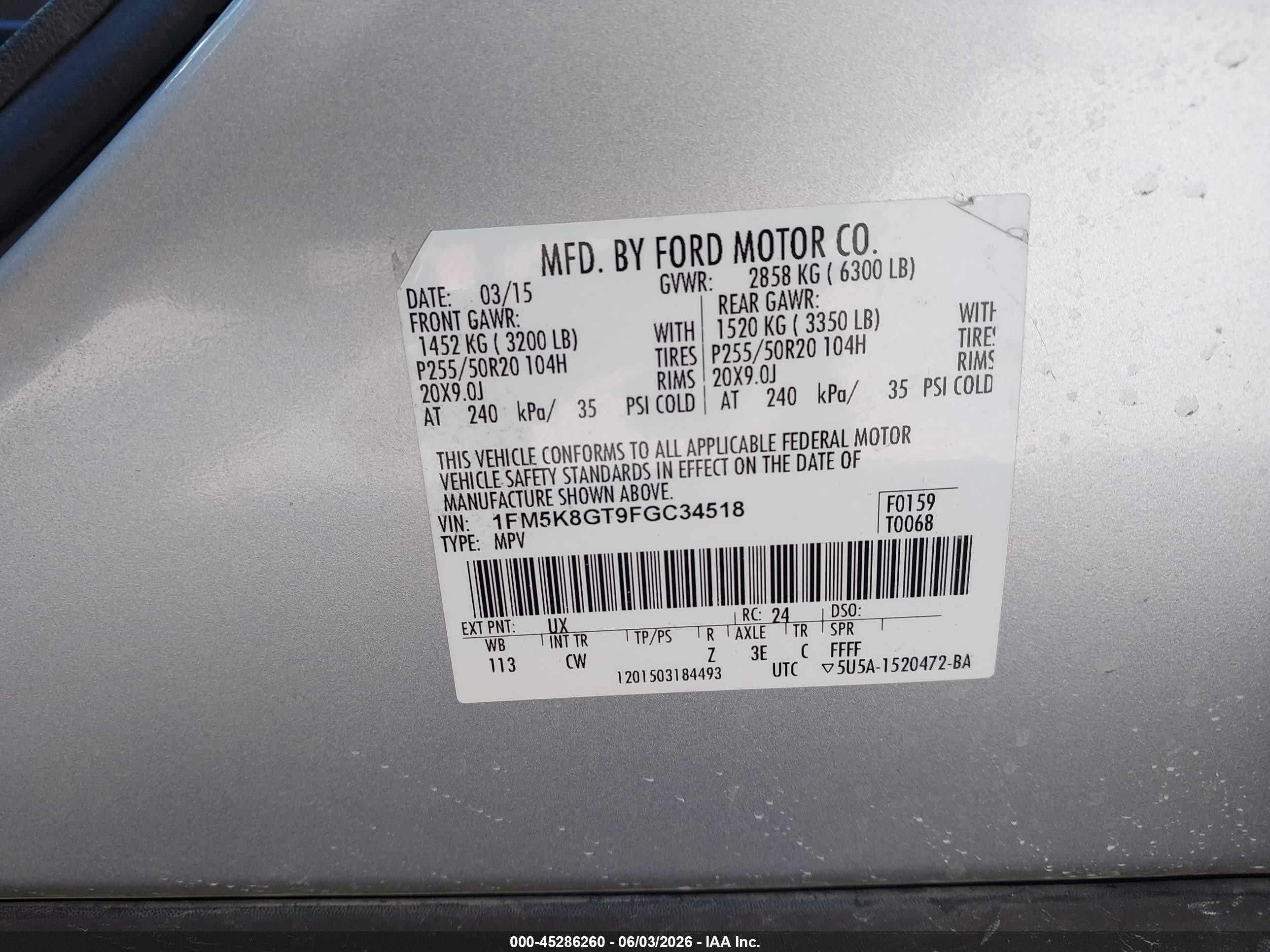 2015 Ford Explorer Sport Silver vin: 1FM5K8GT9FGC34518