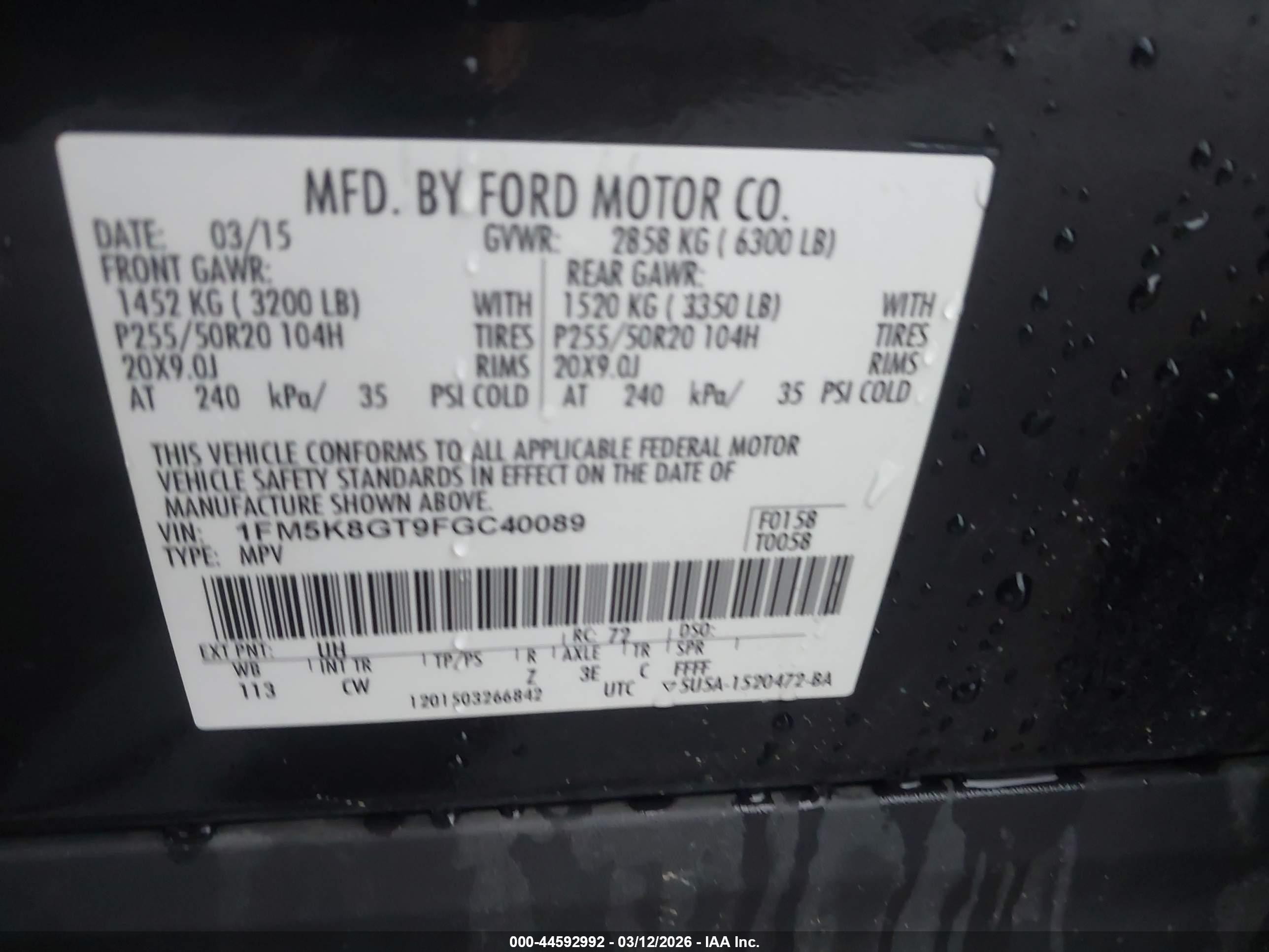 2015 Ford Explorer Sport Black vin: 1FM5K8GT9FGC40089