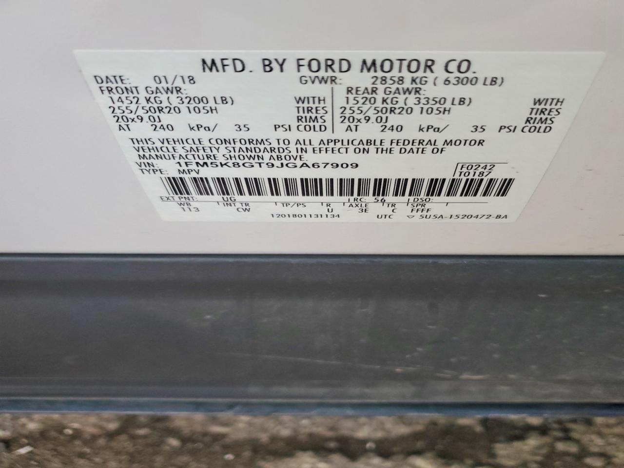 2018 Ford Explorer Sport White vin: 1FM5K8GT9JGA67909