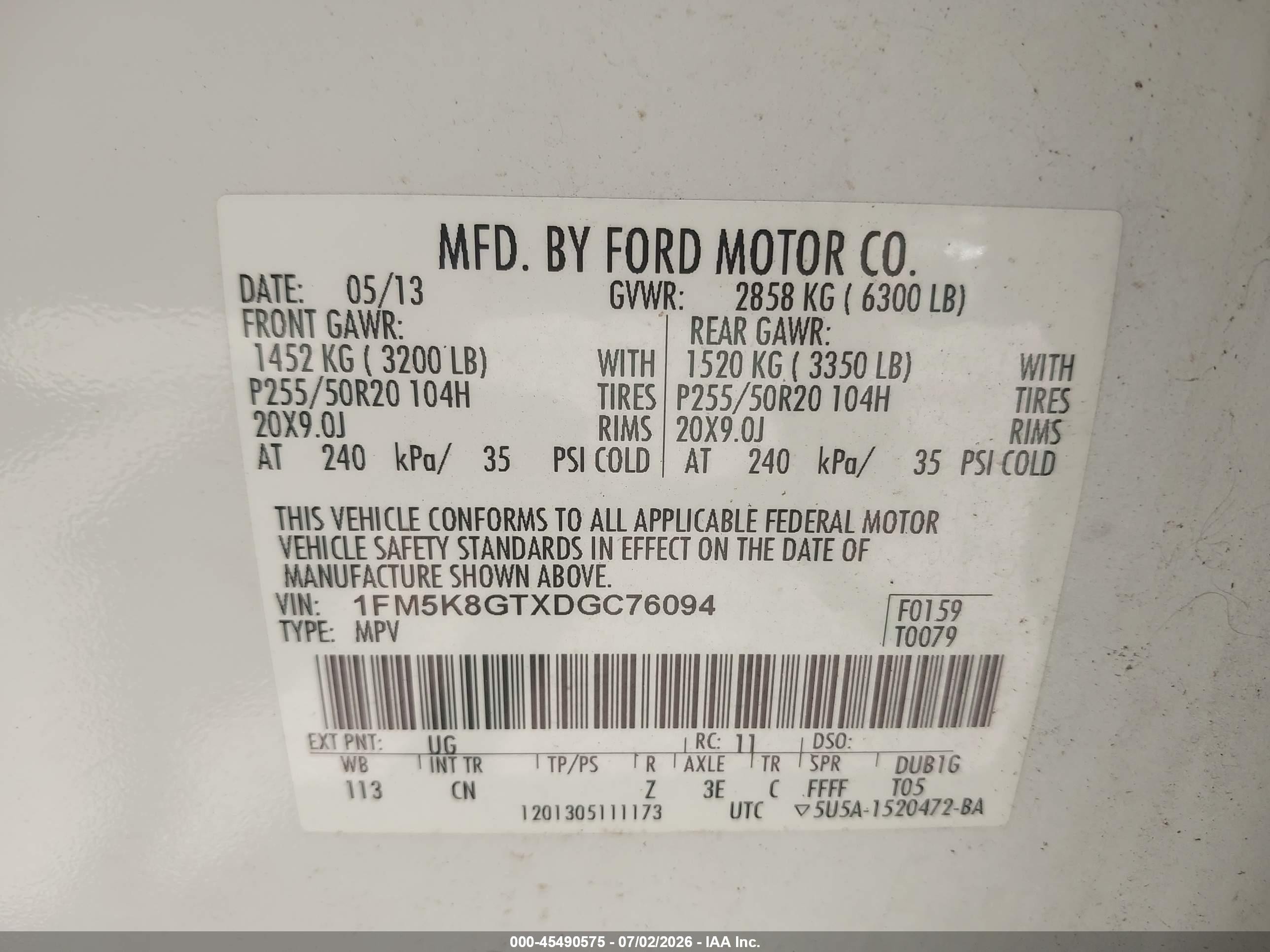 2013 Ford Explorer Sport White vin: 1FM5K8GTXDGC76094