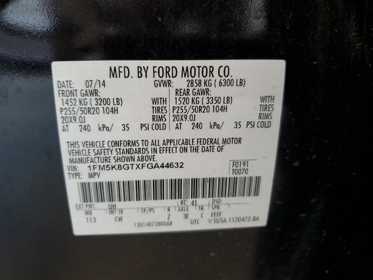 2015 Ford Explorer Sport Черный vin: 1FM5K8GTXFGA44632