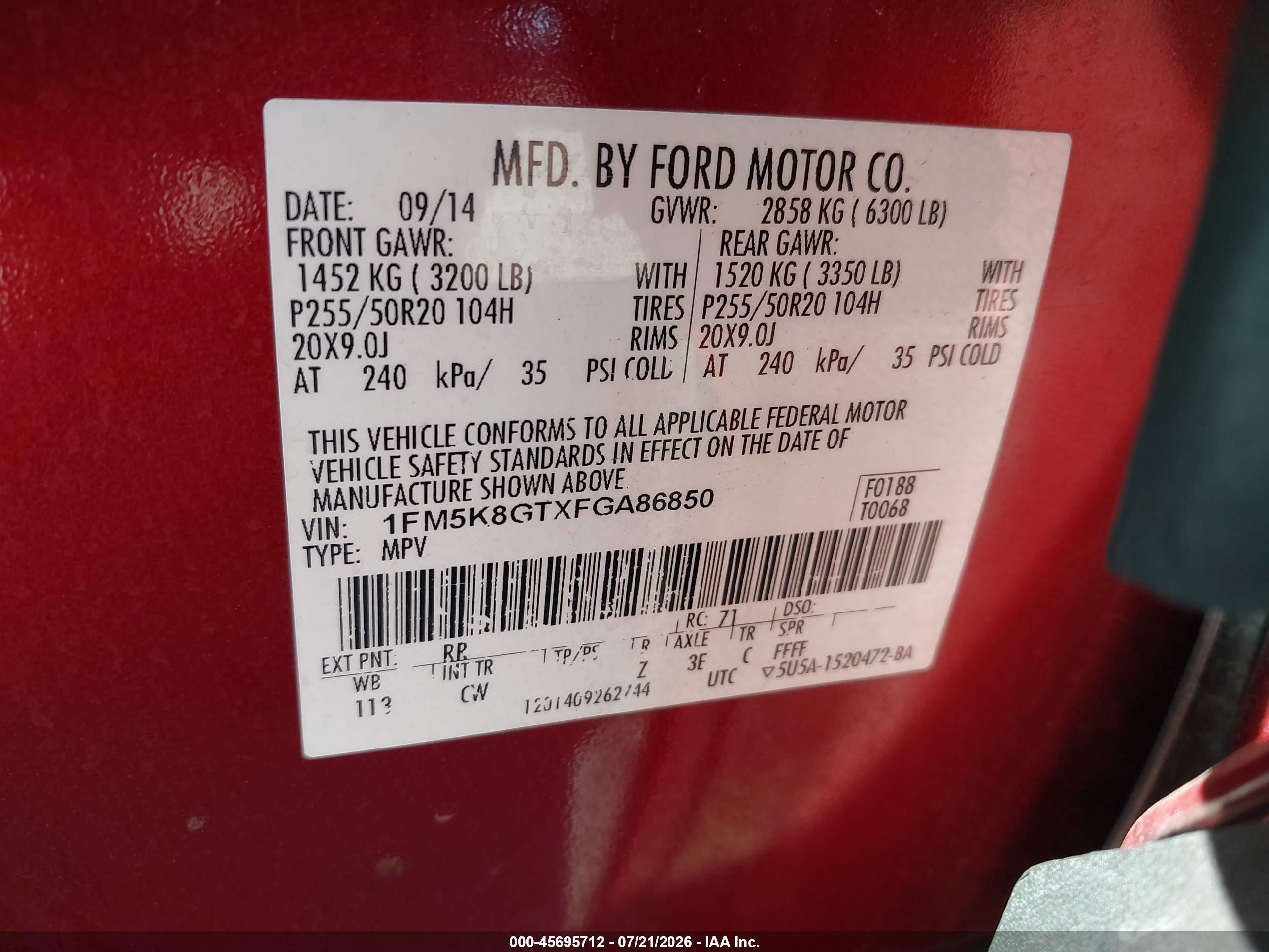 2015 Ford Explorer Sport Burgundy vin: 1FM5K8GTXFGA86850