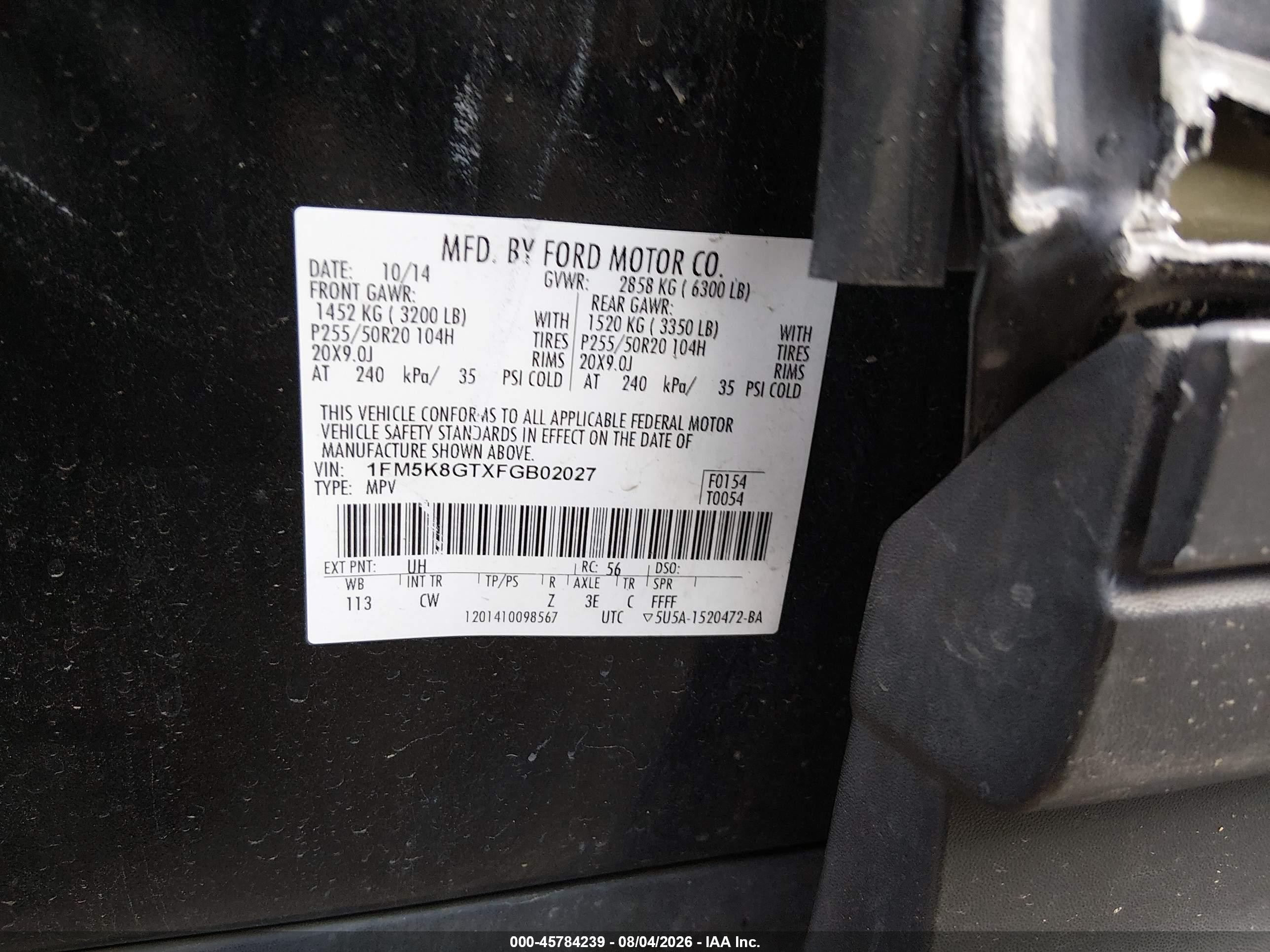 2015 Ford Explorer Sport Black vin: 1FM5K8GTXFGB02027