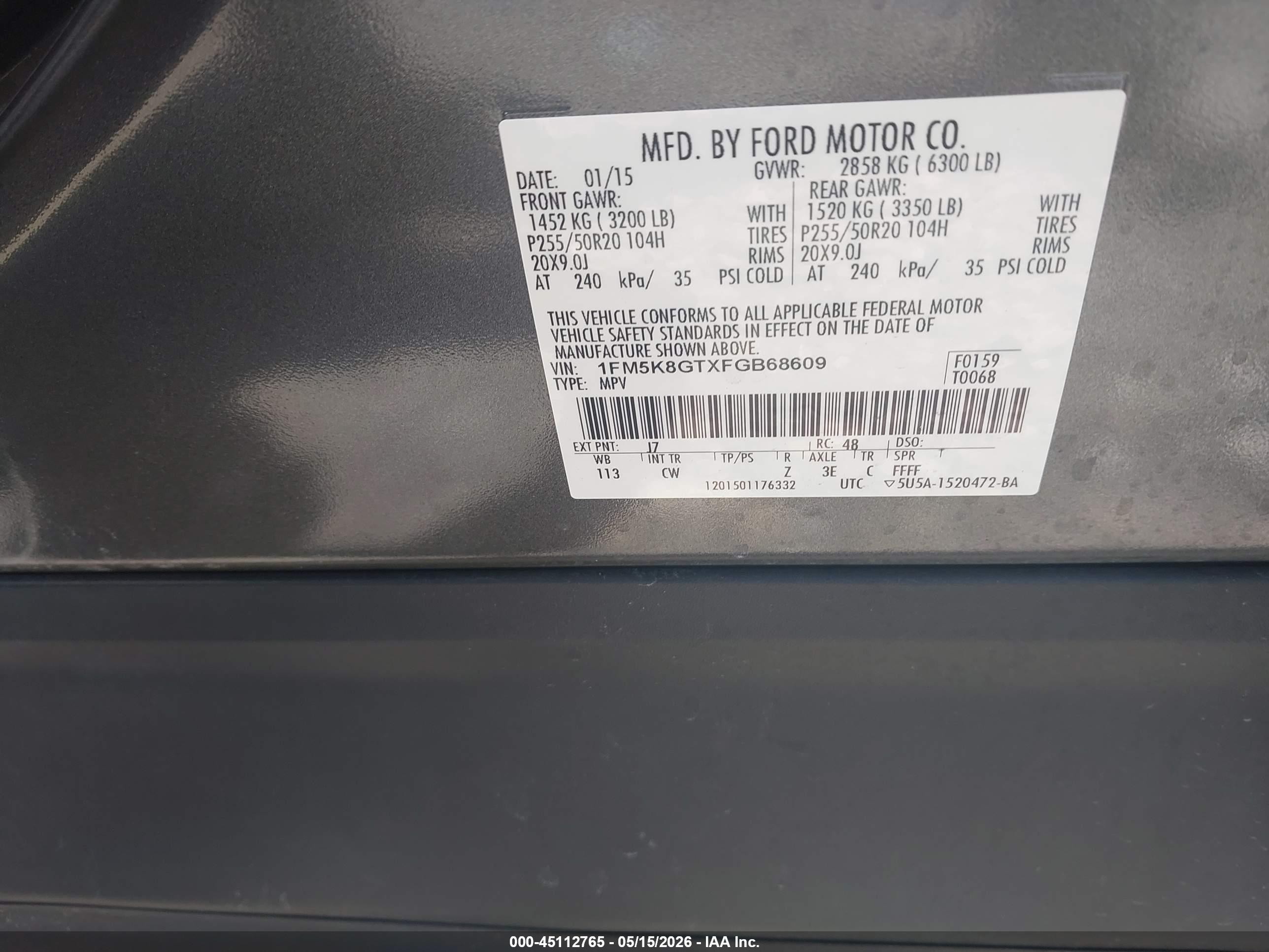 2015 Ford Explorer Sport Серый vin: 1FM5K8GTXFGB68609