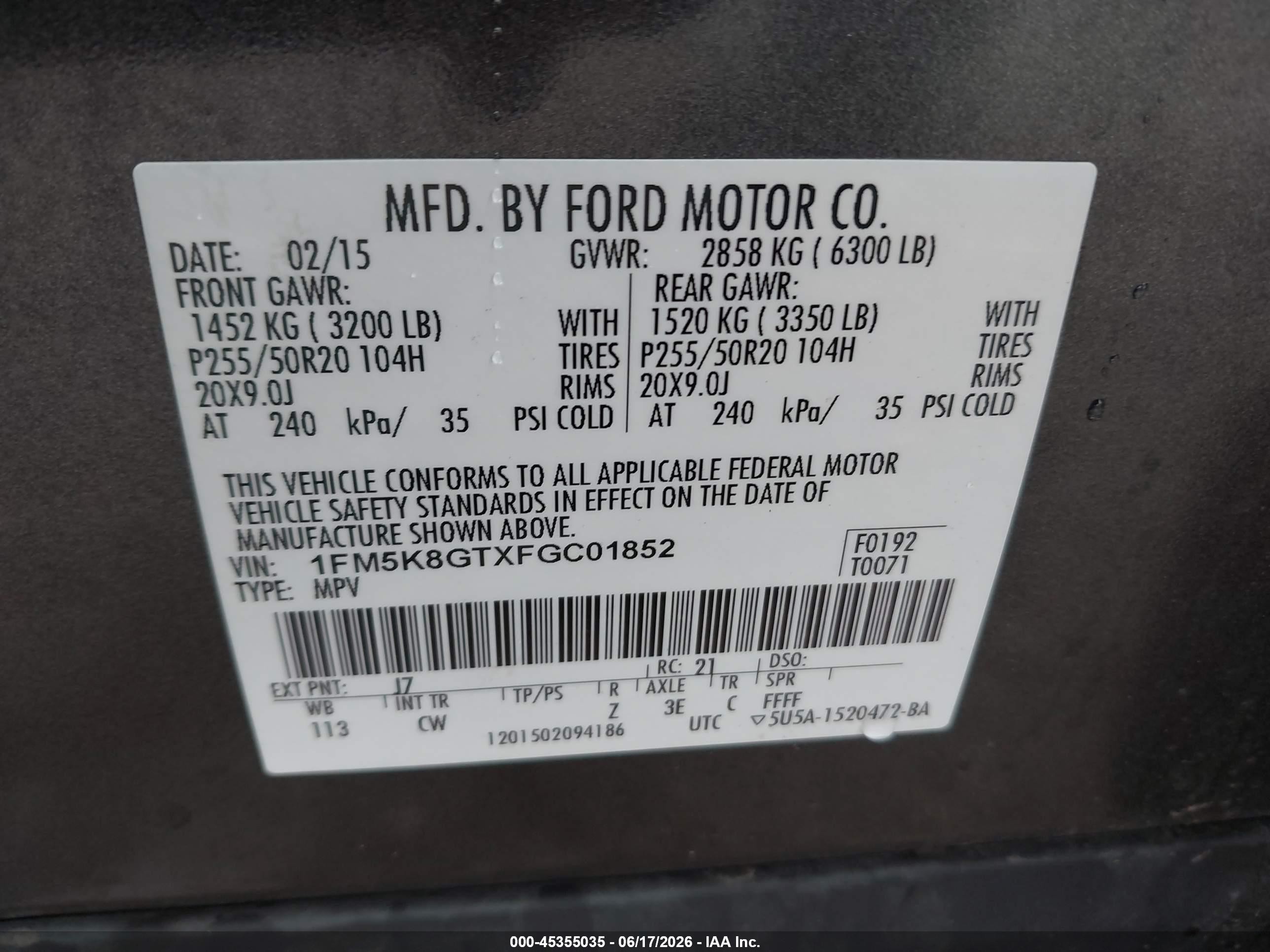 2015 Ford Explorer Sport Gray vin: 1FM5K8GTXFGC01852