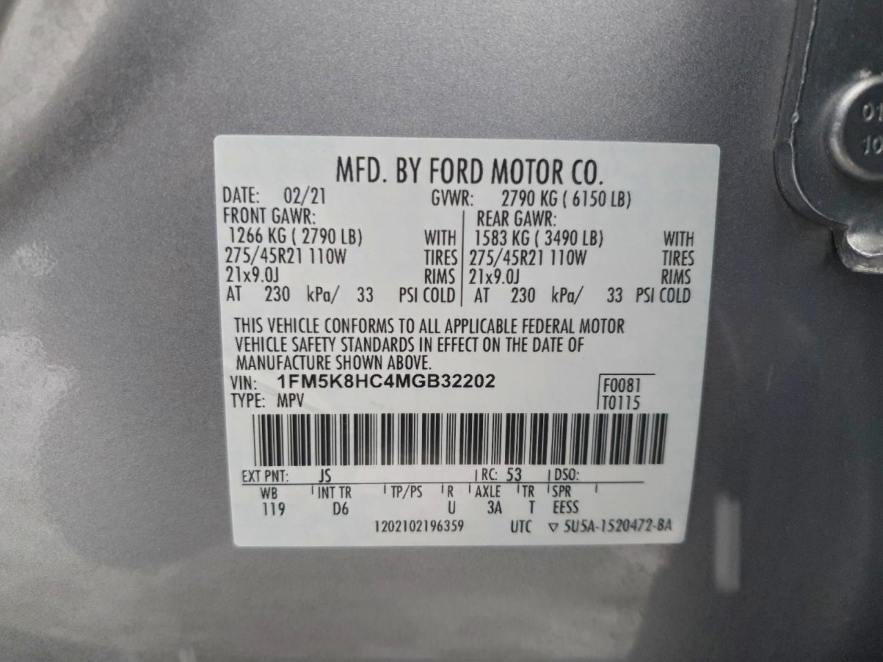 2021 Ford Explorer Platinum Silver vin: 1FM5K8HC4MGB32202