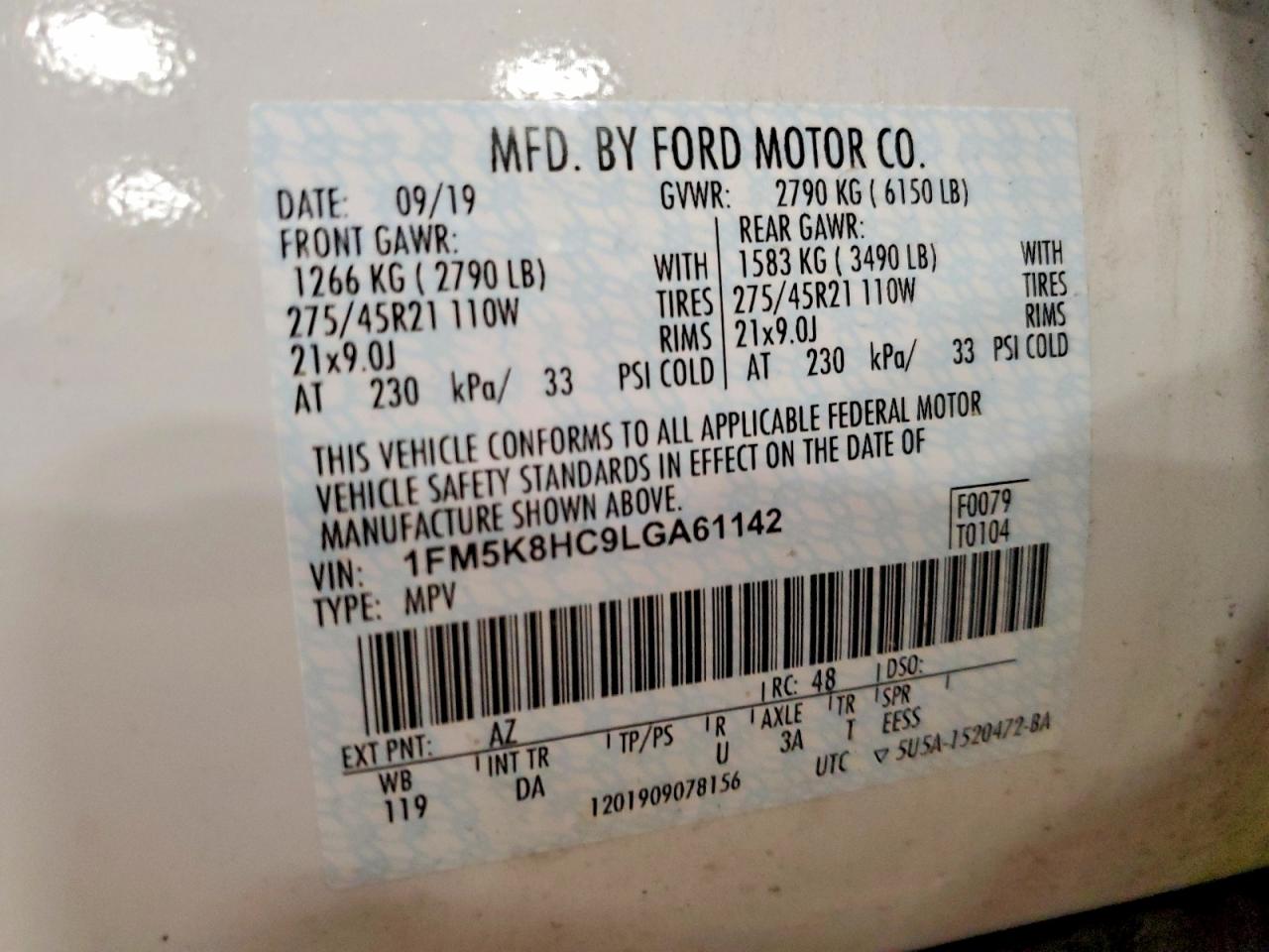 2020 Ford Explorer Platinum White vin: 1FM5K8HC9LGA61142