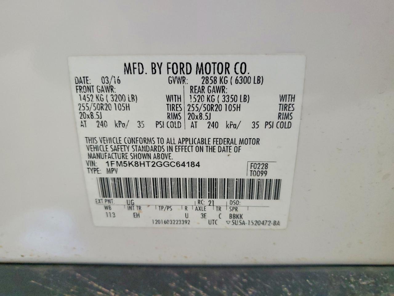 2016 Ford Explorer Platinum White vin: 1FM5K8HT2GGC64184