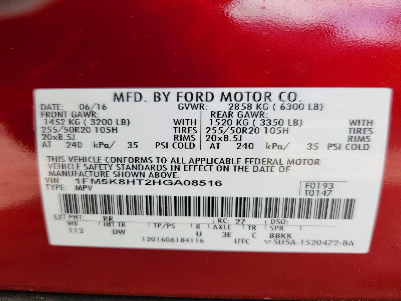 2017 Ford Explorer Platinum Red vin: 1FM5K8HT2HGA08516