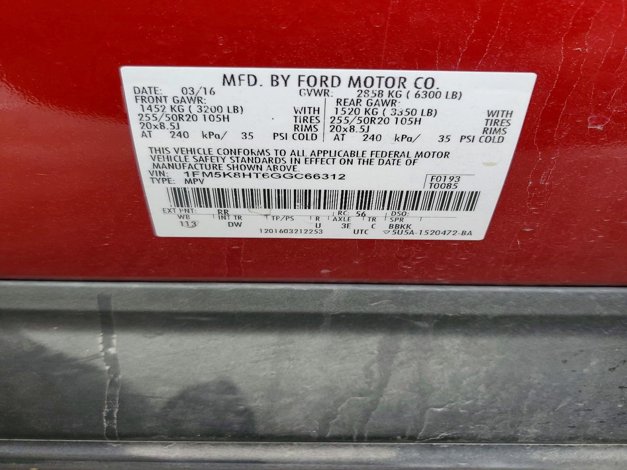 2016 Ford Explorer Platinum Burgundy vin: 1FM5K8HT6GGC66312
