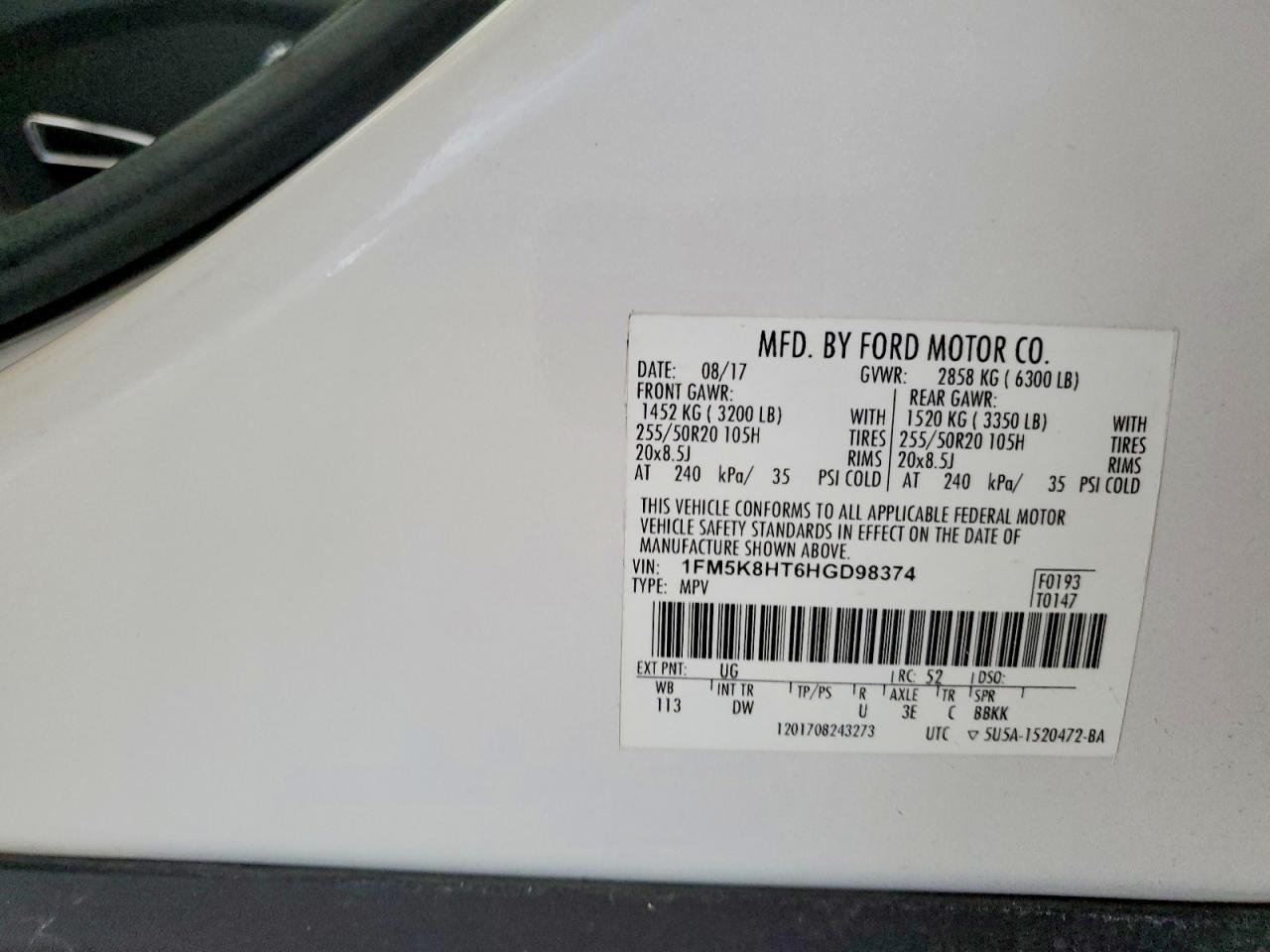 2017 Ford Explorer Platinum White vin: 1FM5K8HT6HGD98374