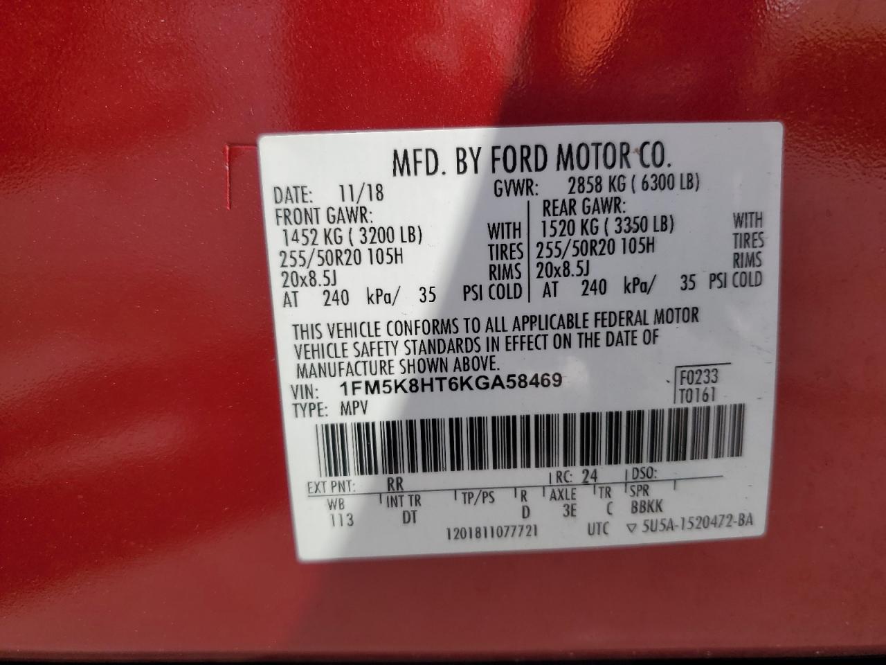 2019 Ford Explorer Platinum Maroon vin: 1FM5K8HT6KGA58469