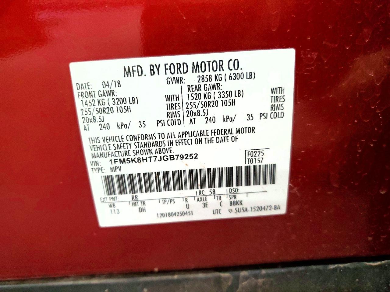 2018 Ford Explorer Platinum Red vin: 1FM5K8HT7JGB79252
