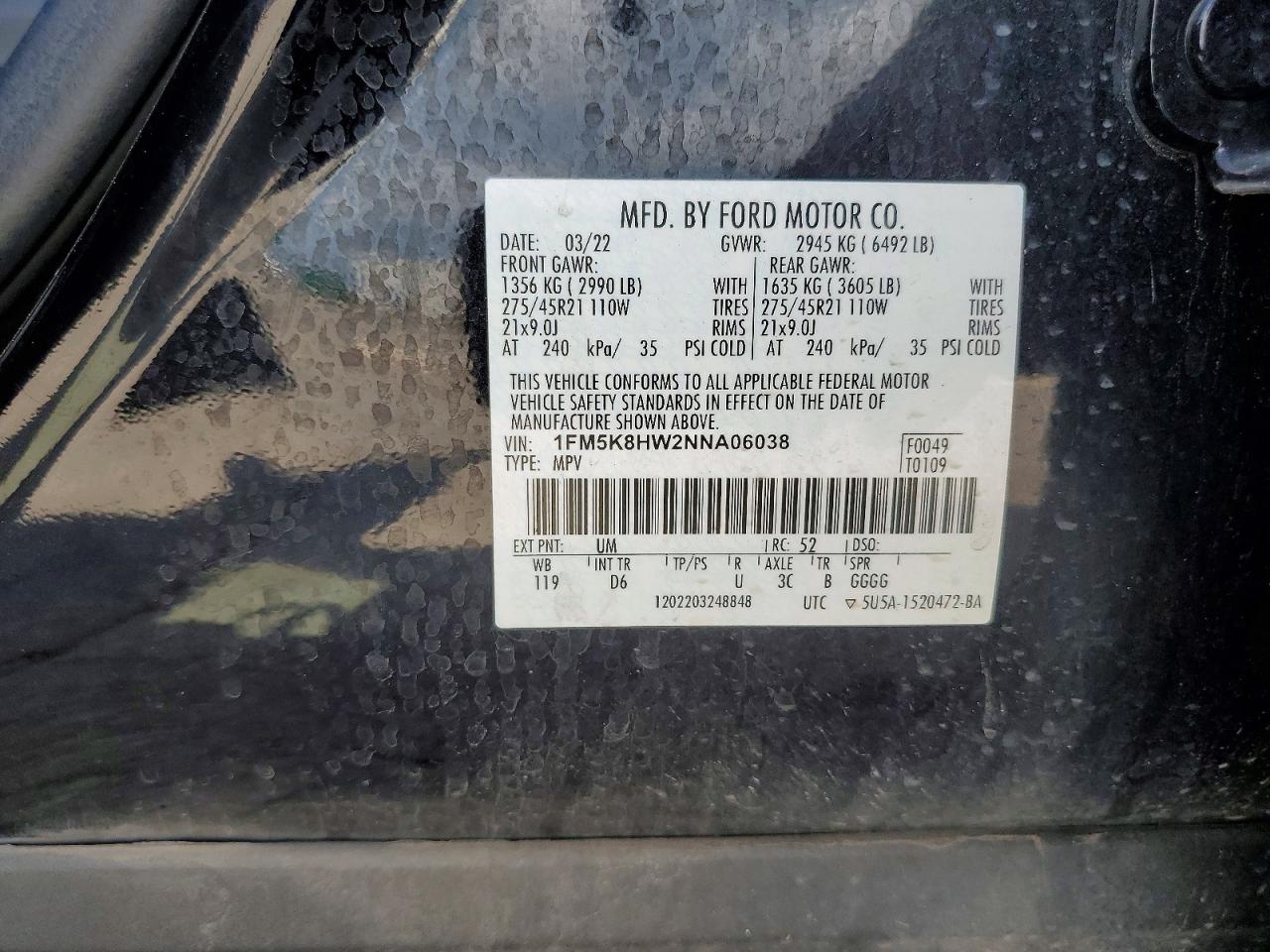 2022 Ford Explorer Platinum Черный vin: 1FM5K8HW2NNA06038