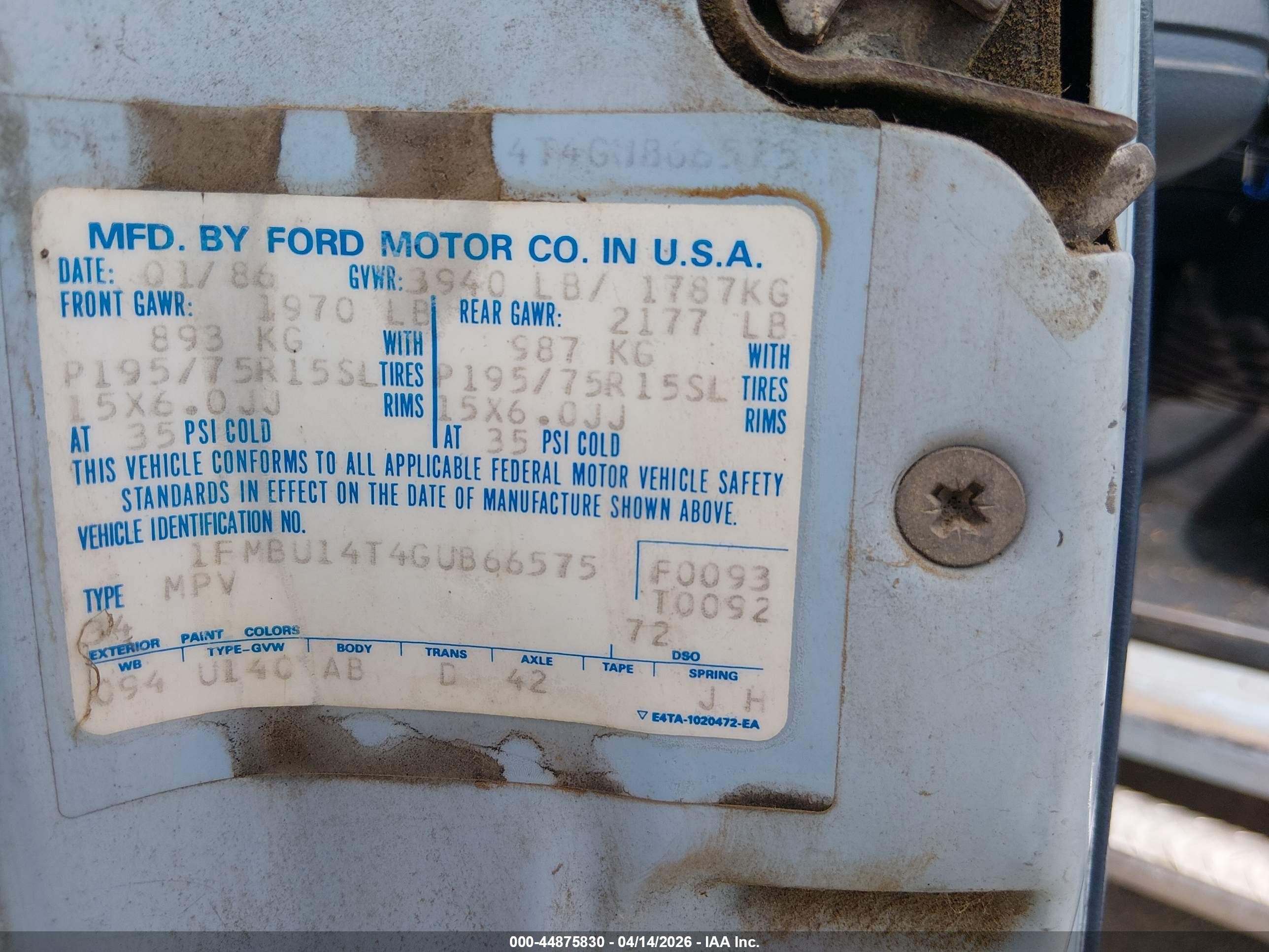 1986 Ford Bronco Ii   Blue vin: 1FMBU14T4GUB66575