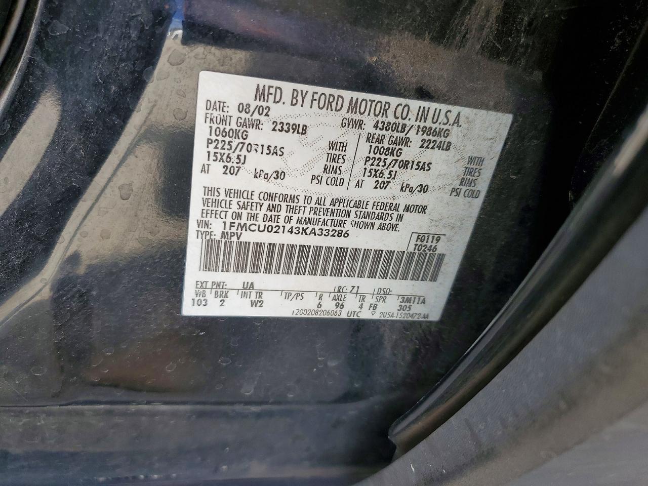 2003 Ford Escape Xls Black vin: 1FMCU02143KA33286