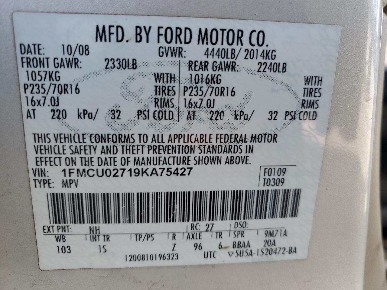 2009 Ford Escape Xls White vin: 1FMCU02719KA75427
