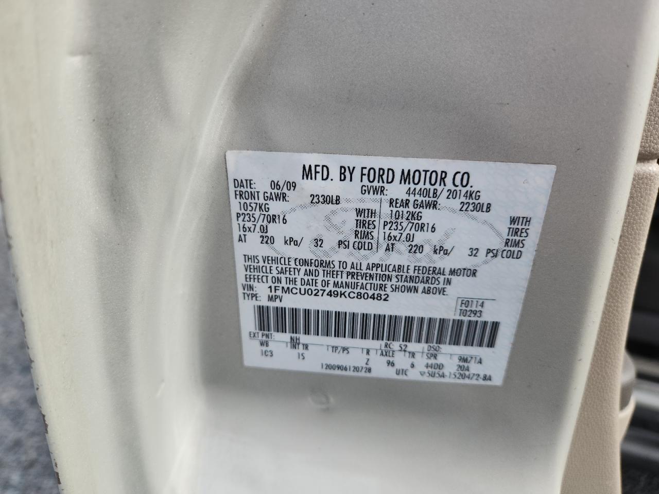 2009 Ford Escape Xls Gray vin: 1FMCU02749KC80482