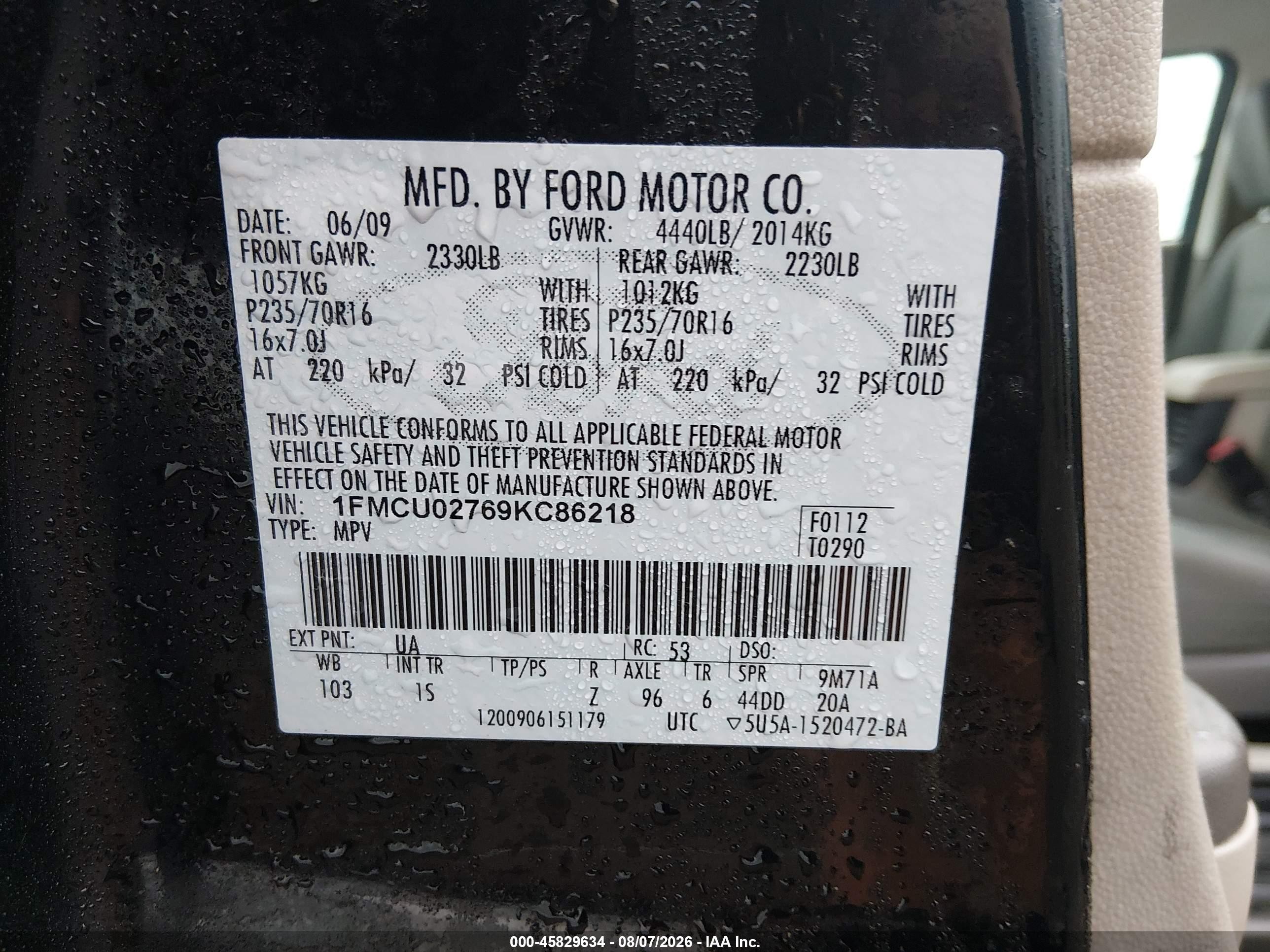 2009 Ford Escape Xls/xls Manual Black vin: 1FMCU02769KC86218