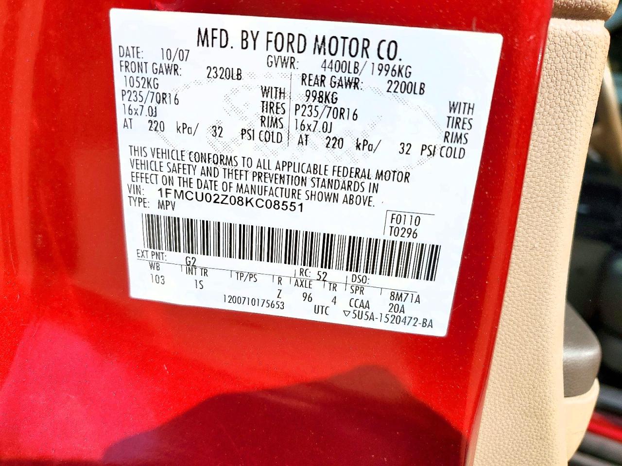 2008 Ford Escape Xls Красный vin: 1FMCU02Z08KC08551