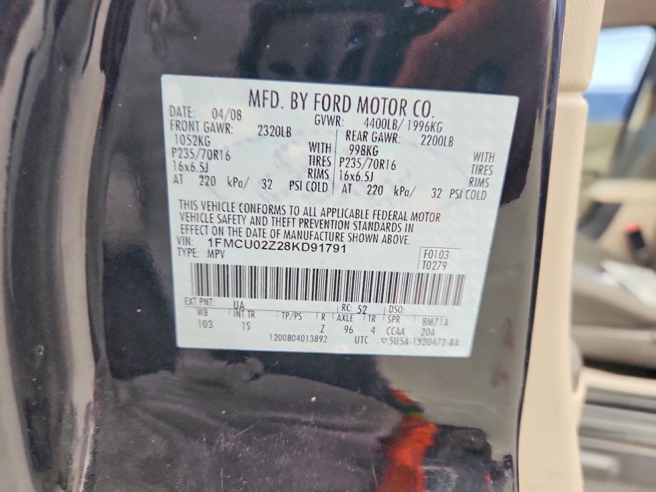 2008 Ford Escape Xls Black vin: 1FMCU02Z28KD91791